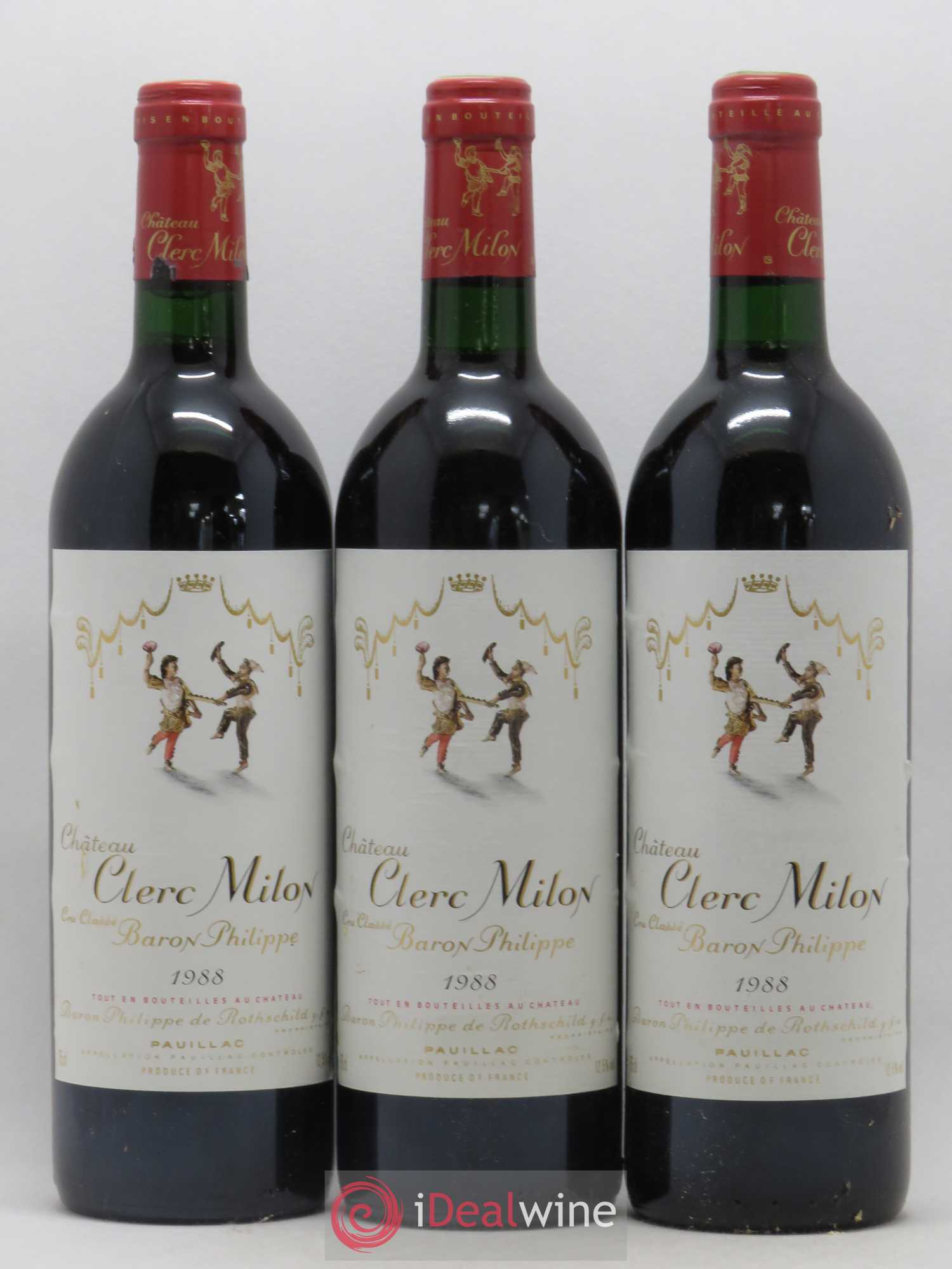 Château Clerc Milon 5ème Grand Cru Classé 1988 - Lot de 3 bouteilles - 0