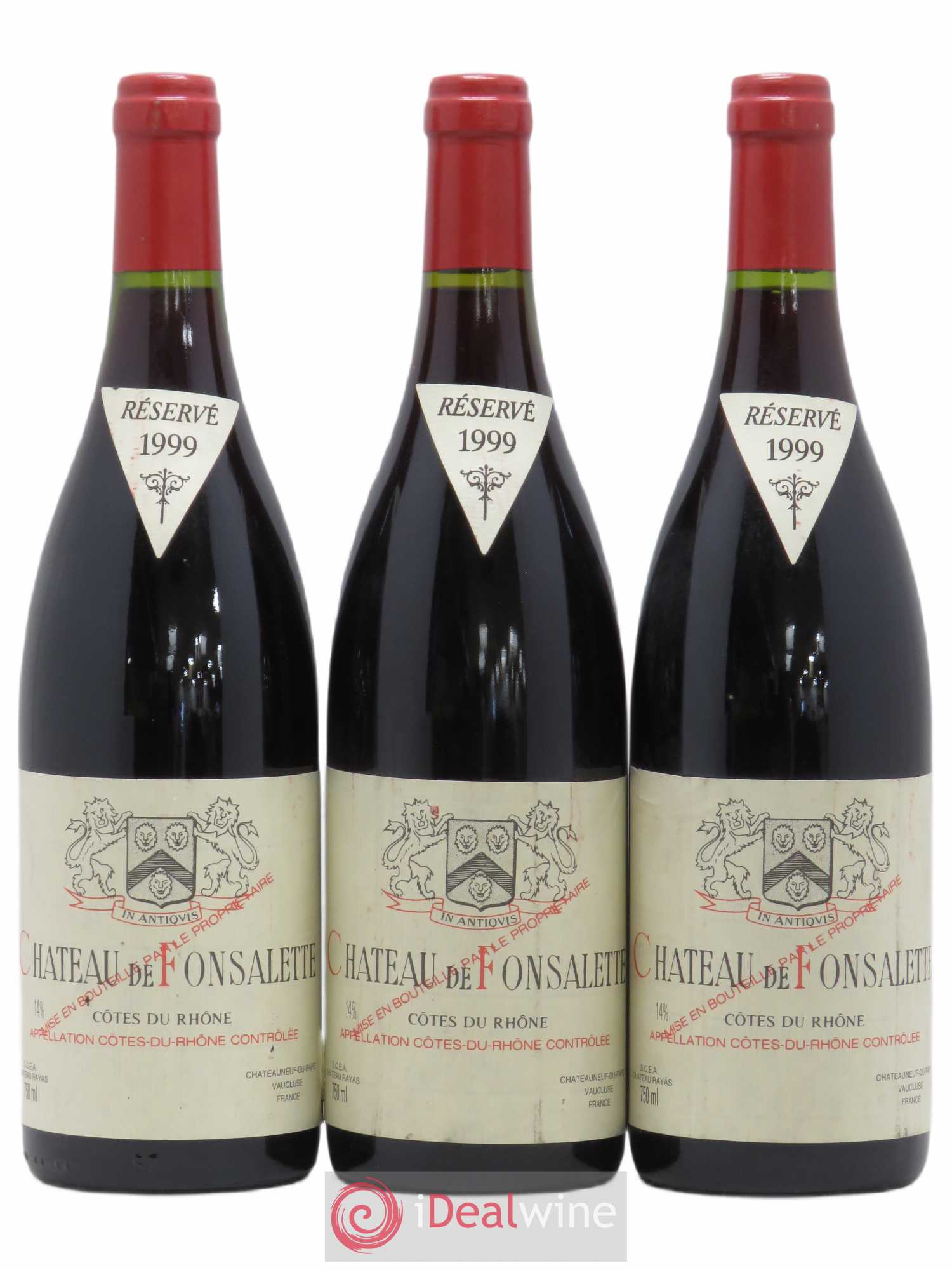 Côtes-du-Rhône Château de Fonsalette Emmanuel Reynaud 1999 - Lot de 3 bouteilles - 0