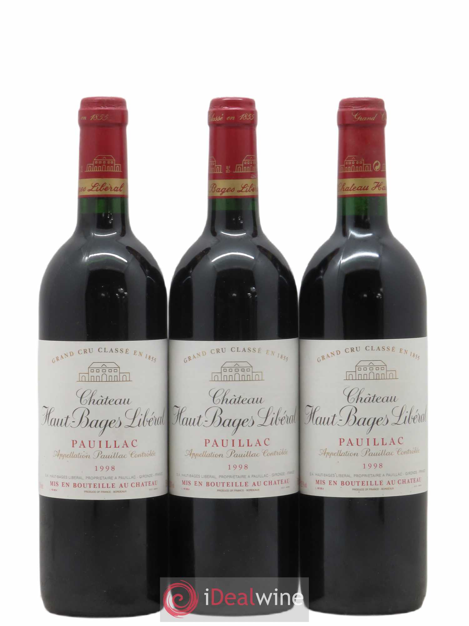 Château Haut Bages Libéral 5ème Grand Cru Classé (sans prix de réserve) 1998 - Lot de 3 bouteilles - 0