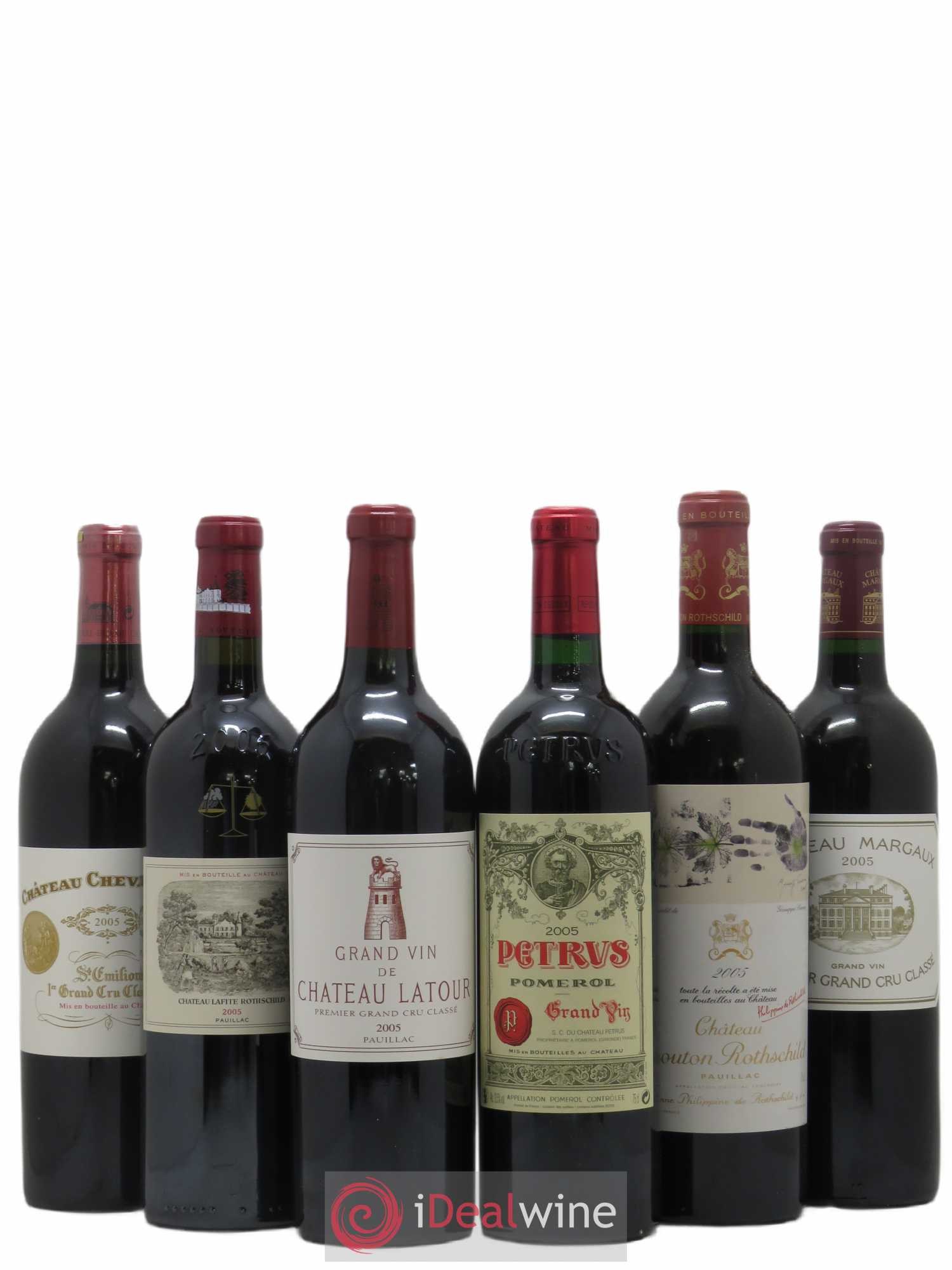 Caisse Primeurs Petrus - Mouton Rothschild - Lafite Rothschild - Cheval Blanc - Latour - Margaux 2005 - Posten von 6 Flaschen - 0
