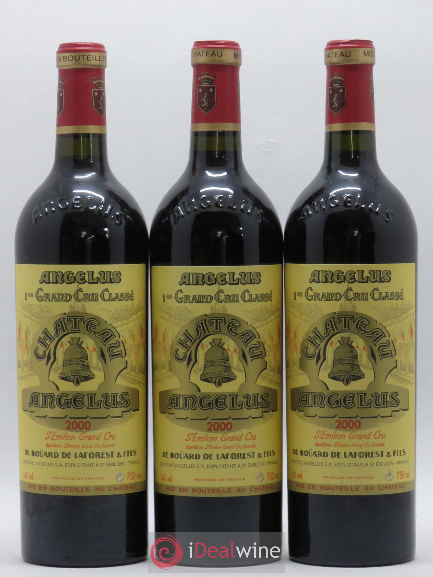 Château Angélus 1er Grand Cru Classé A 2000 - Lot de 3 bouteilles - 0