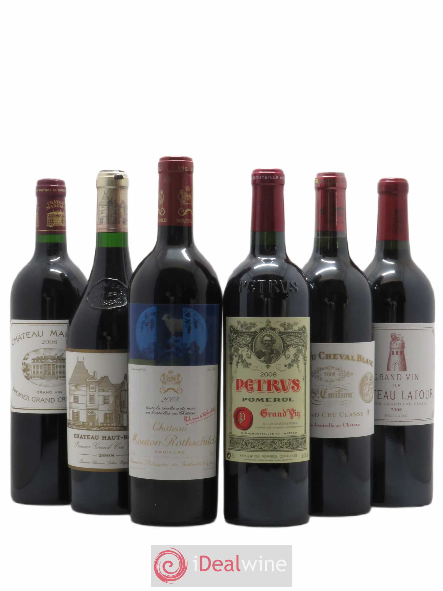 Caisse Primeurs (1 Petrus, 1 Margaux, 1 Mouton-Rothschild, 1 Haut-Brion, 1 Latour, 1 Cheval Blanc) 2008 - Posten von 1 Flasche - 0