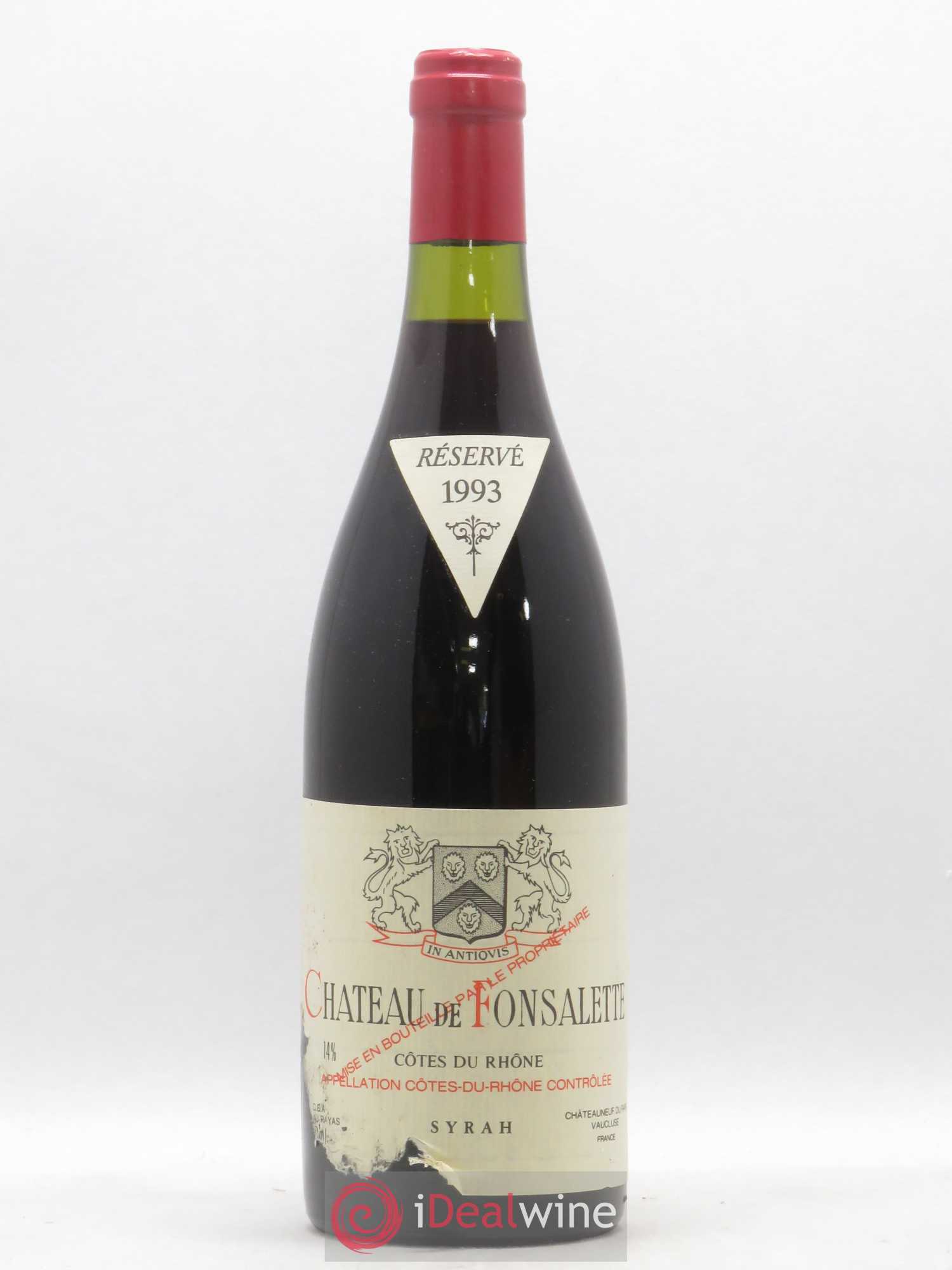 Côtes-du-Rhône Cuvée Syrah Château de Fonsalette (sans prix de réserve) 1993 - Lot de 1 bouteille - 0