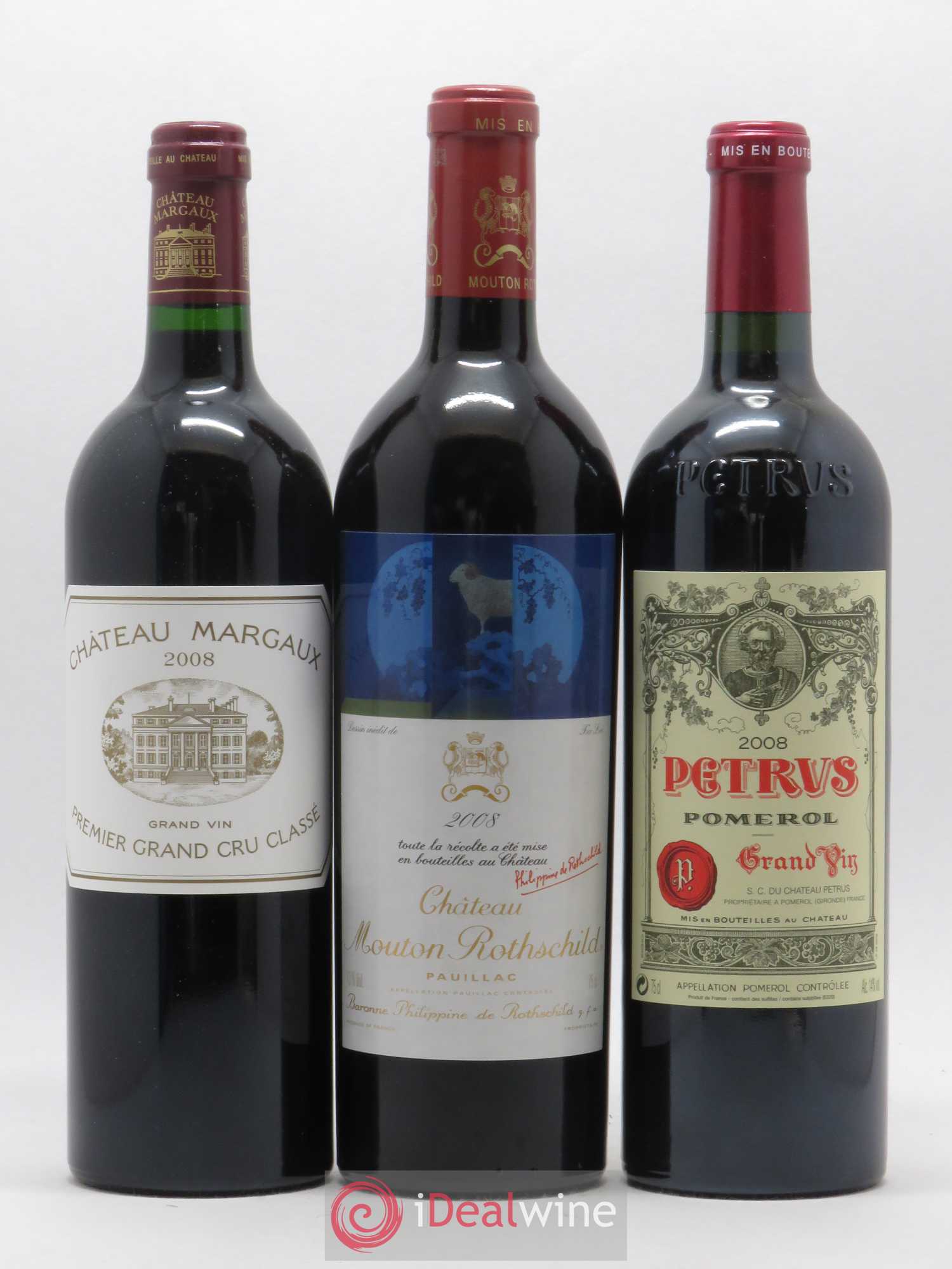 Caisse Primeurs (1 Petrus, 1 Margaux, 1 Mouton-Rothschild, 1 Haut-Brion, 1 Latour, 1 Cheval Blanc) 2008 - Posten von 1 Flasche - 1
