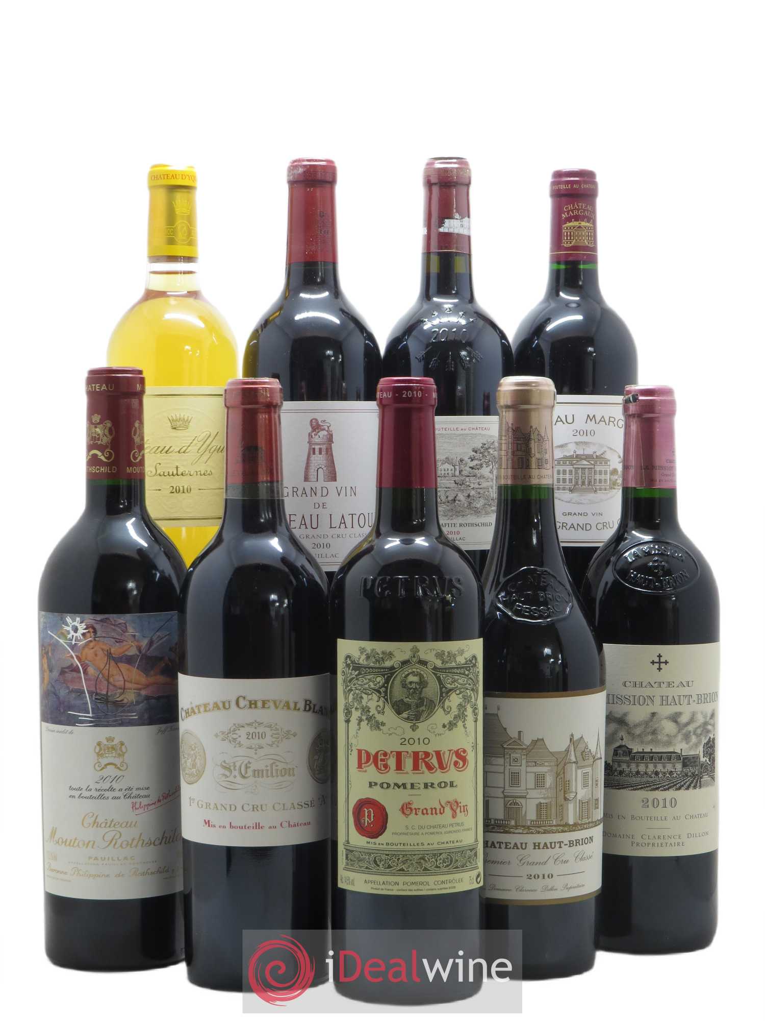 Caisse Collection Duclot 1 Lafite Rothschild - 1 Latour - 1 Mouton Rothschild - 1 Margaux - 1 Haut Brion - 1 La Mission Haut Brion - 1 Cheval Blanc - 1 Petrus - 1 Yquem 2010 - Posten von 9 Flaschen - 0