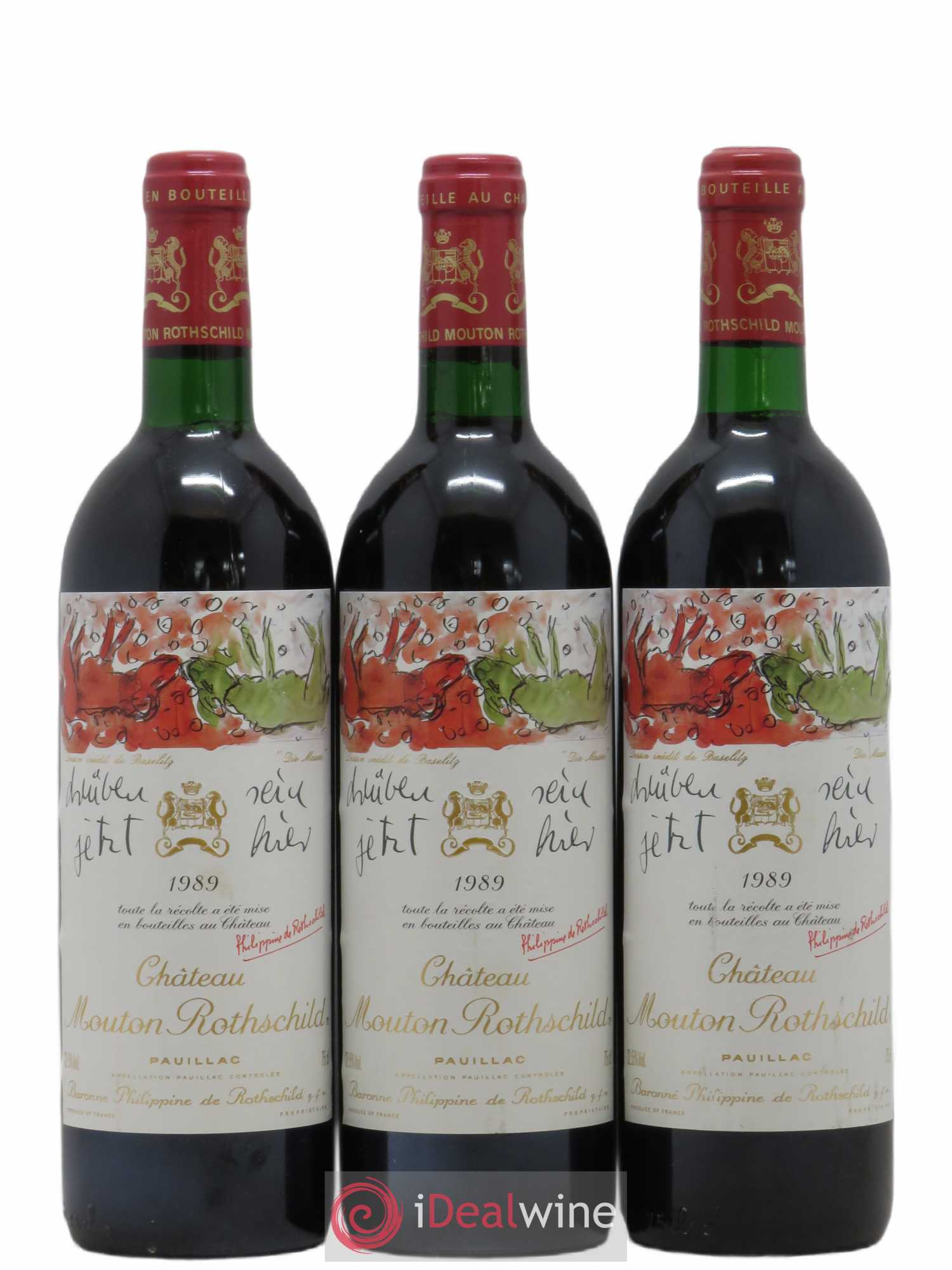 Château Mouton Rothschild 1er Grand Cru Classé 1989 - Lot de 3 bouteilles - 0