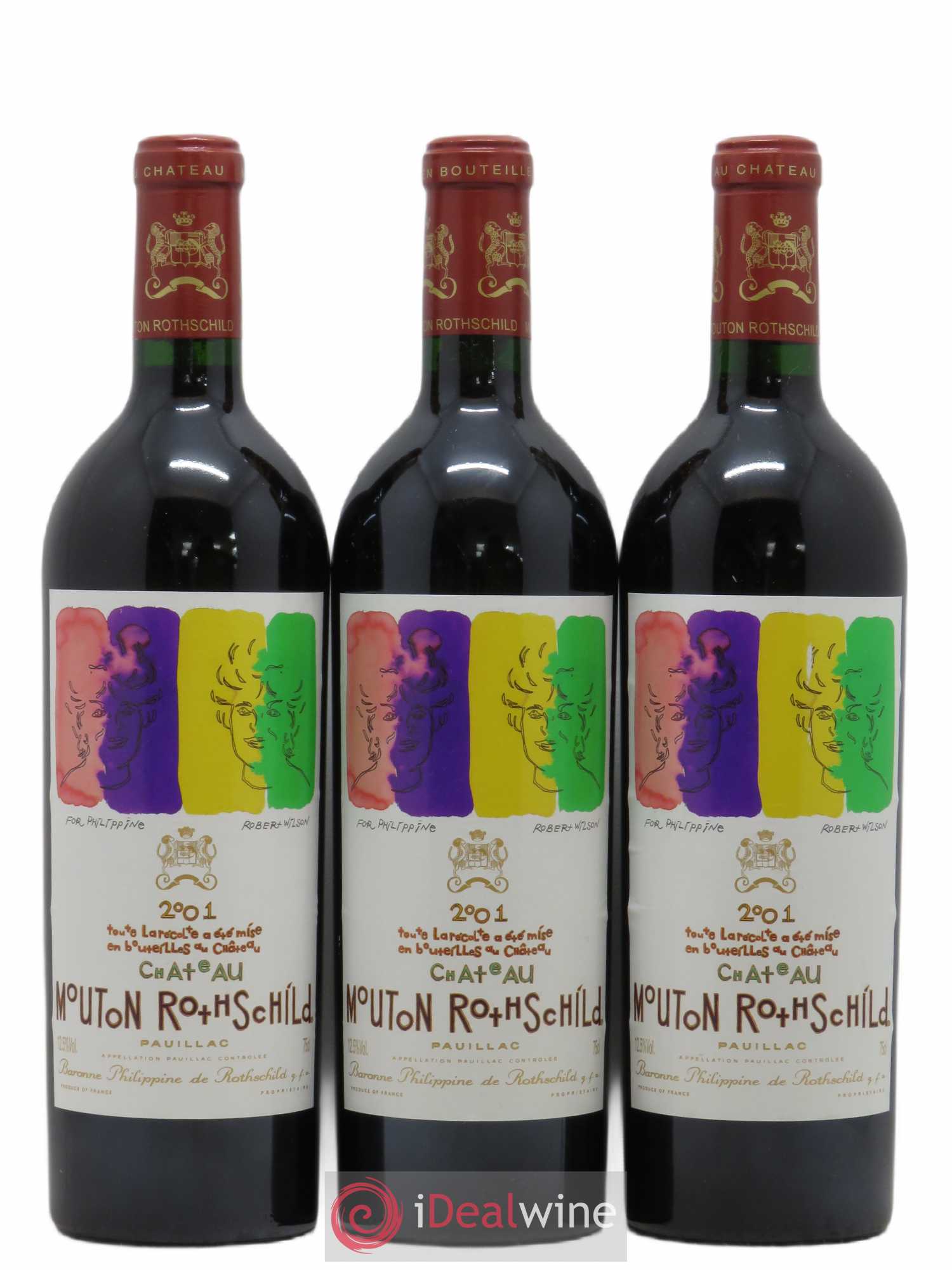 Château Mouton Rothschild 1er Grand Cru Classé 2001 - Lot de 3 bouteilles - 0
