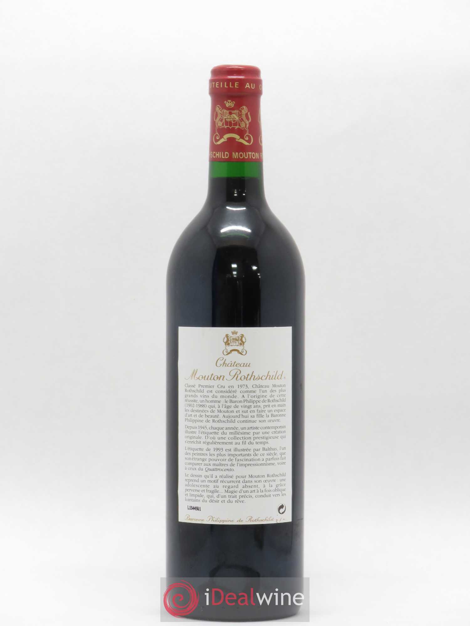 Château Mouton Rothschild 1er Grand Cru Classé (sans prix de réserve) 1993 - Lot de 1 bouteille - 1