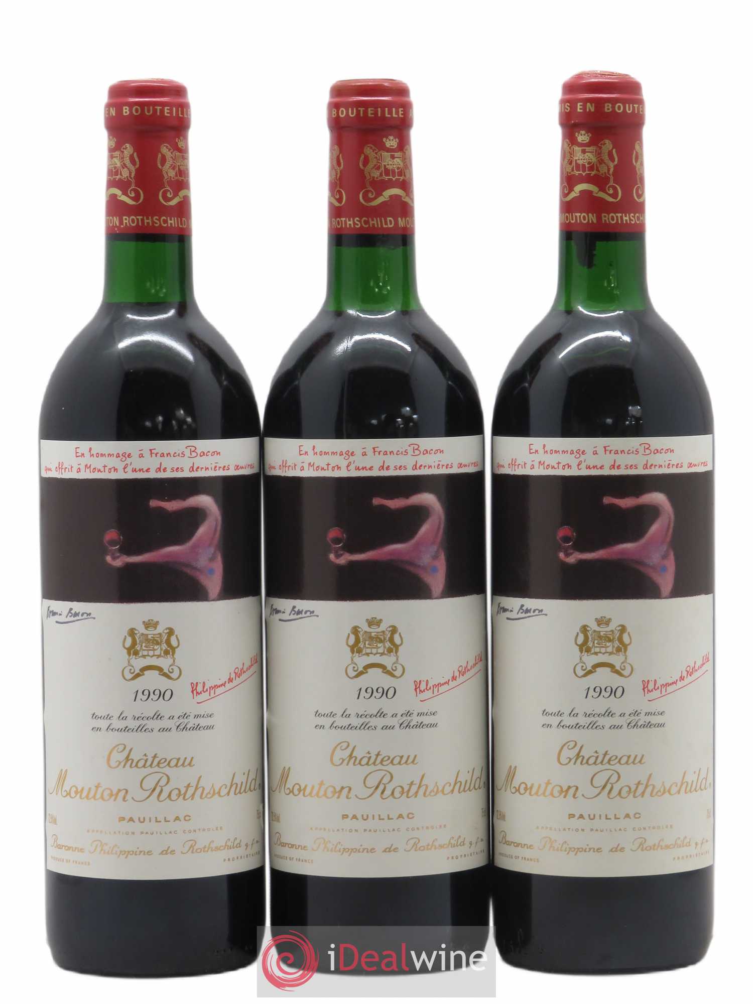 Château Mouton Rothschild 1er Grand Cru Classé 1990 - Lot de 3 bouteilles - 0
