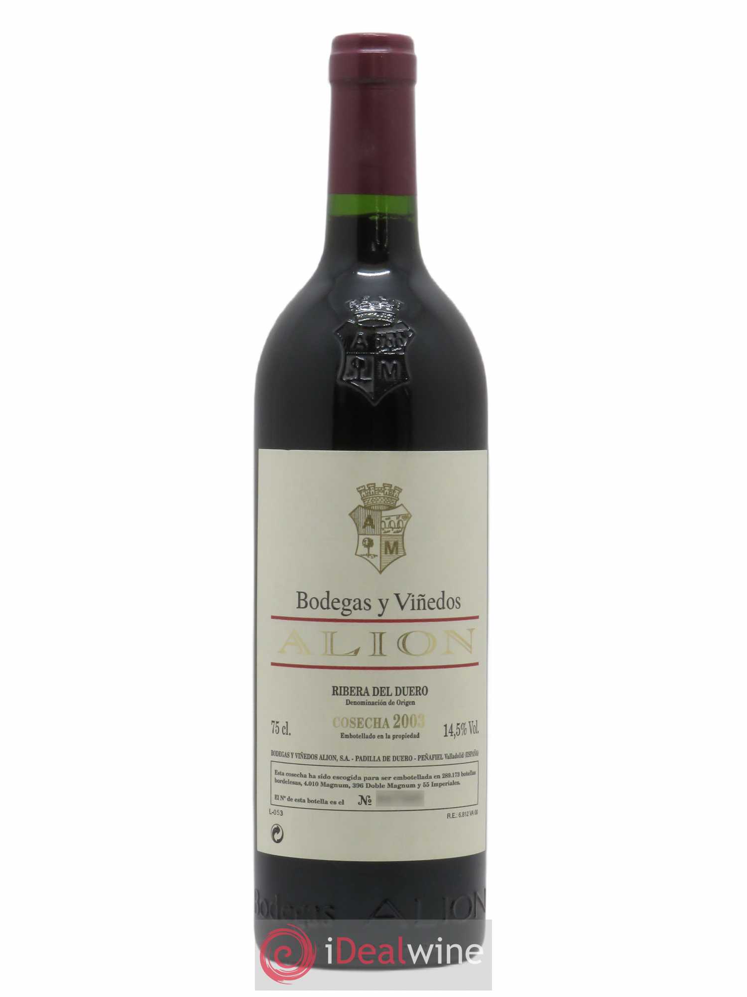 Ribera Del Duero DO Vega Sicilia Alion Famille Alvarez (sans prix de réserve) 2003 - Lot de 1 bouteille - 0