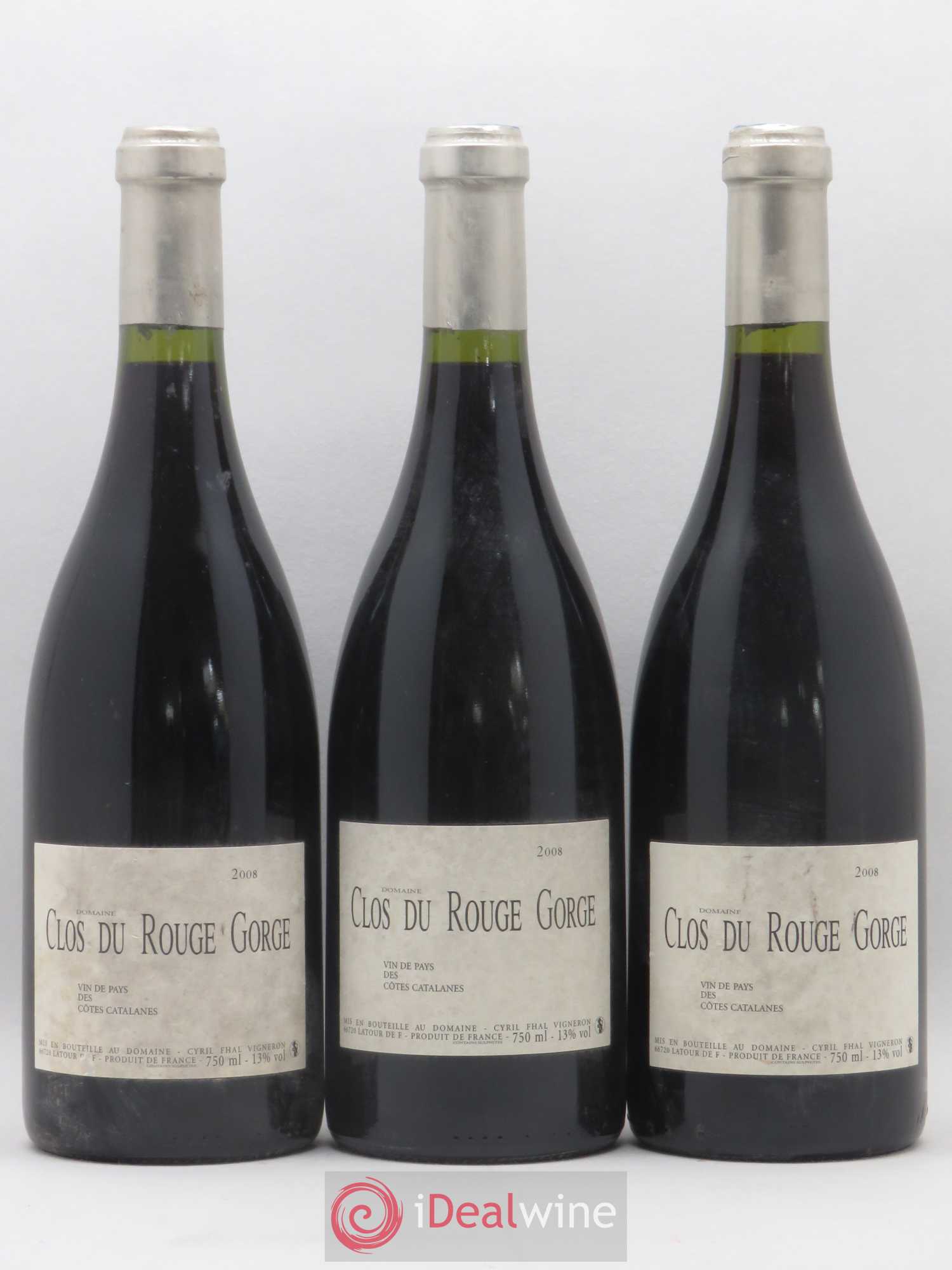 Côtes Catalanes Clos du Rouge Gorge Cyril Fhal 2008 - Lot de 3 bouteilles - 0