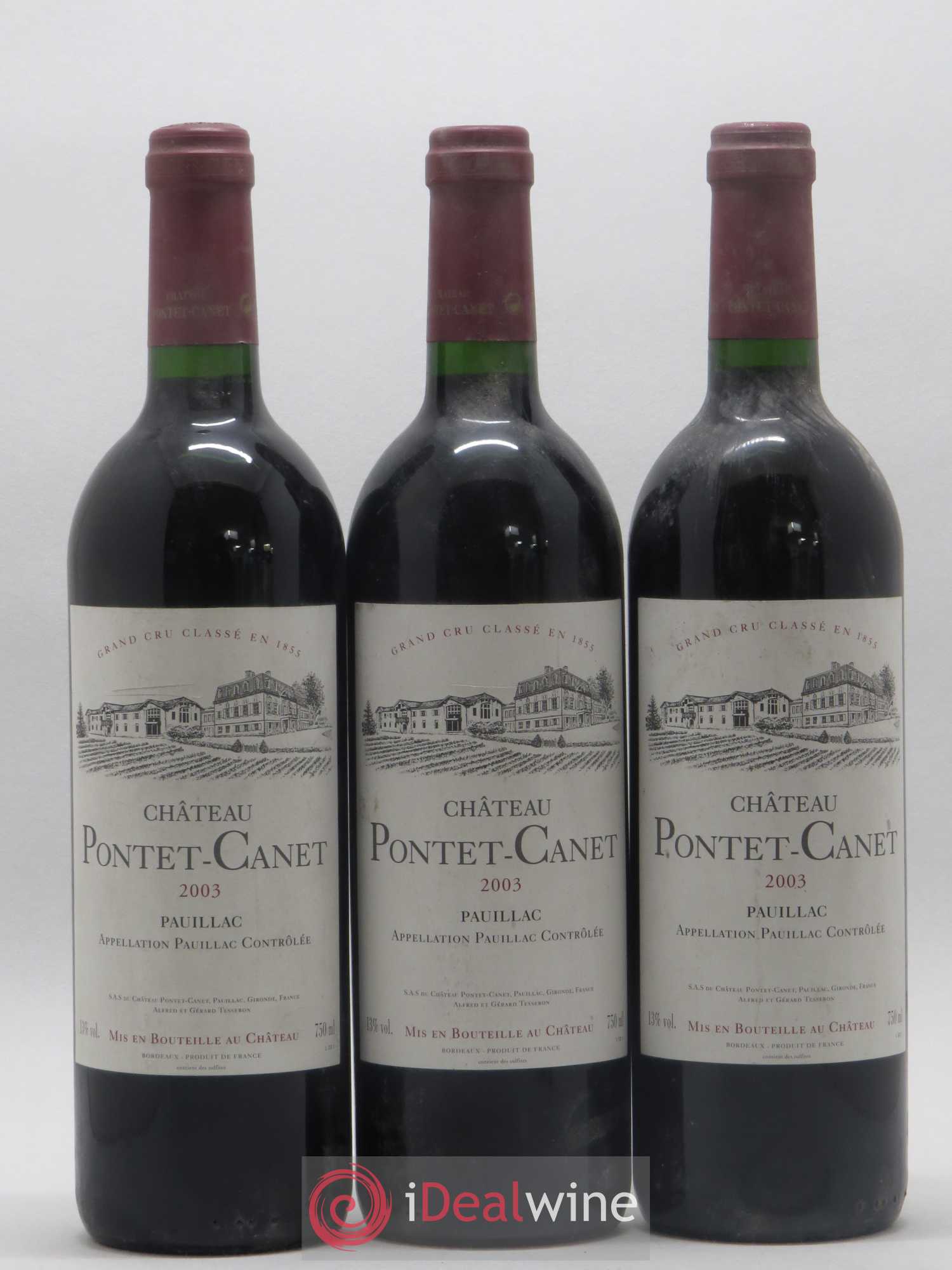 Château Pontet Canet 5ème Grand Cru Classé 2003 - Lot de 3 bouteilles - 0