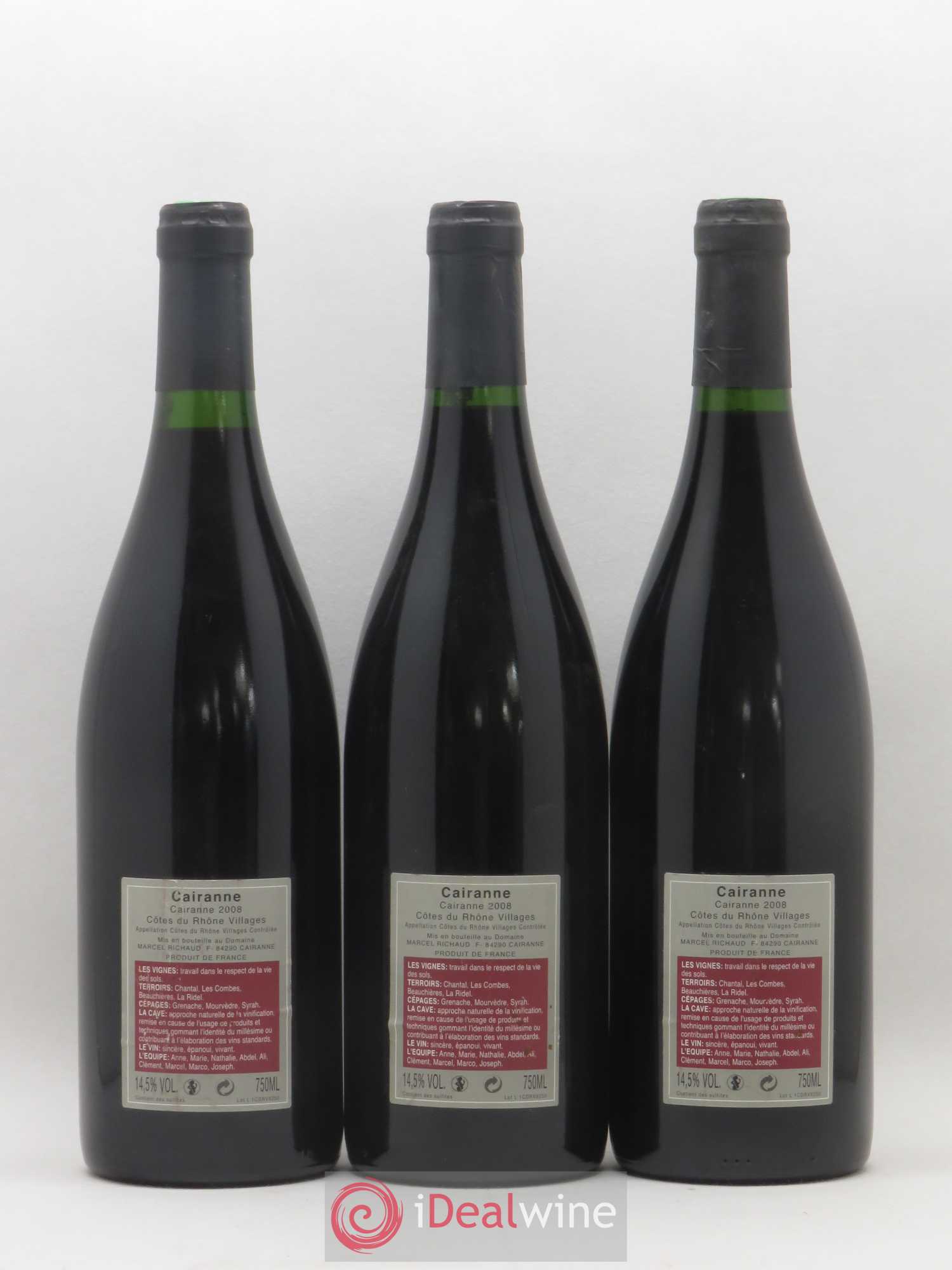 Cairanne Marcel Richaud 2008 - Lot de 3 bouteilles - 1