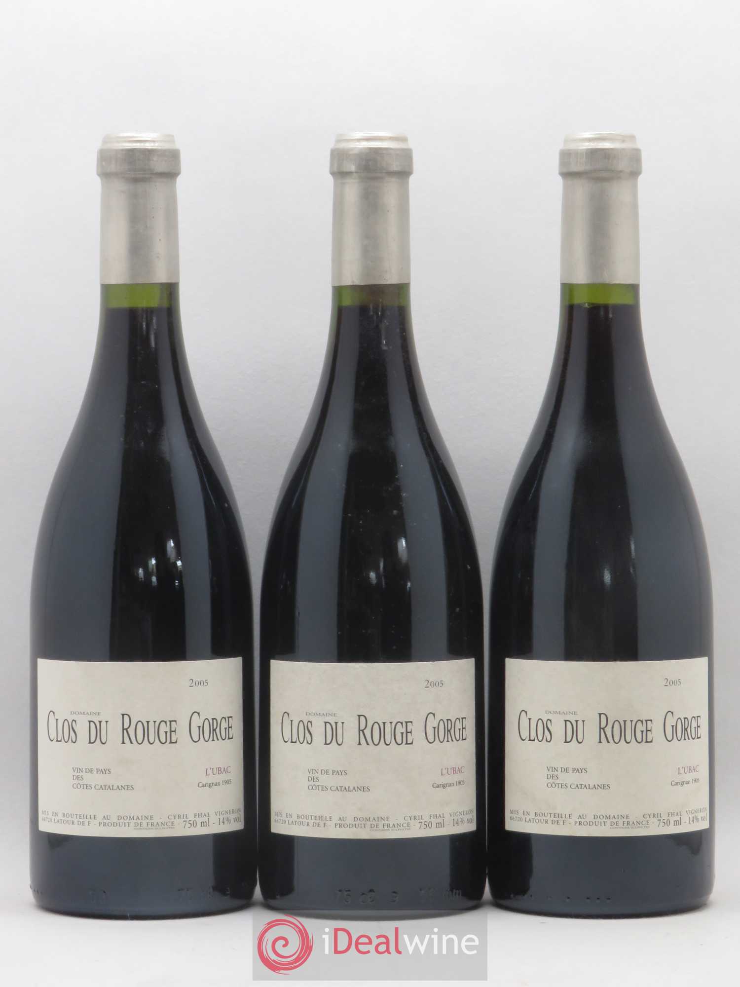 Côtes Catalanes Clos du Rouge Gorge L'Ubac Cyril Fhal Carignan 1905 2005 - Lot de 3 bouteilles - 0