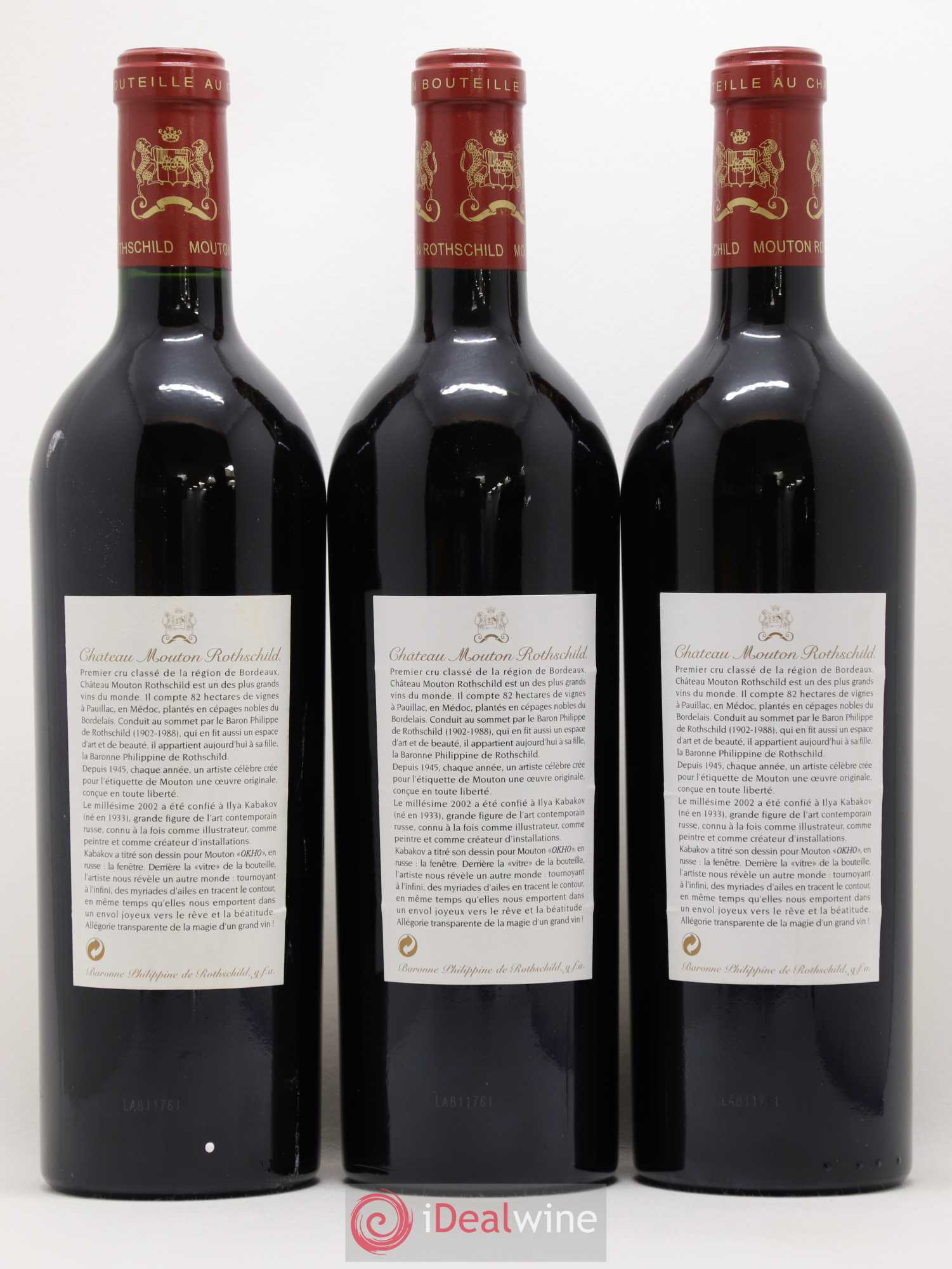 Château Mouton Rothschild 1er Grand Cru Classé 2002 - Lot de 3 bouteilles - 1