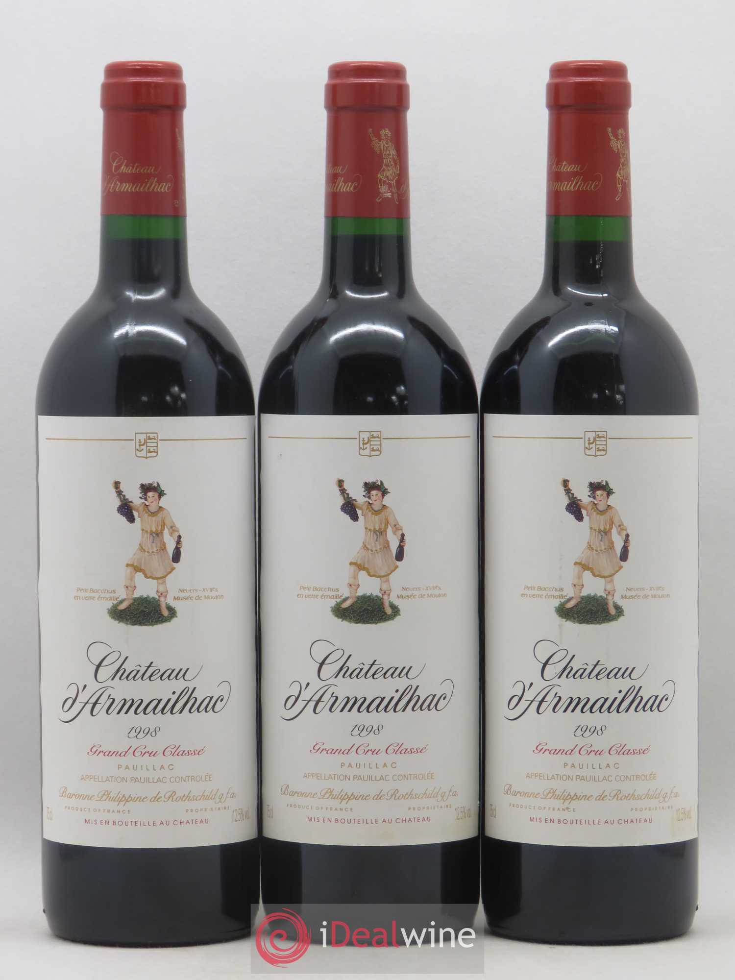 Château d' Armailhac - Mouton Baron(ne) Philippe 5ème Grand Cru Classé 1998 - Lot de 3 bouteilles - 0
