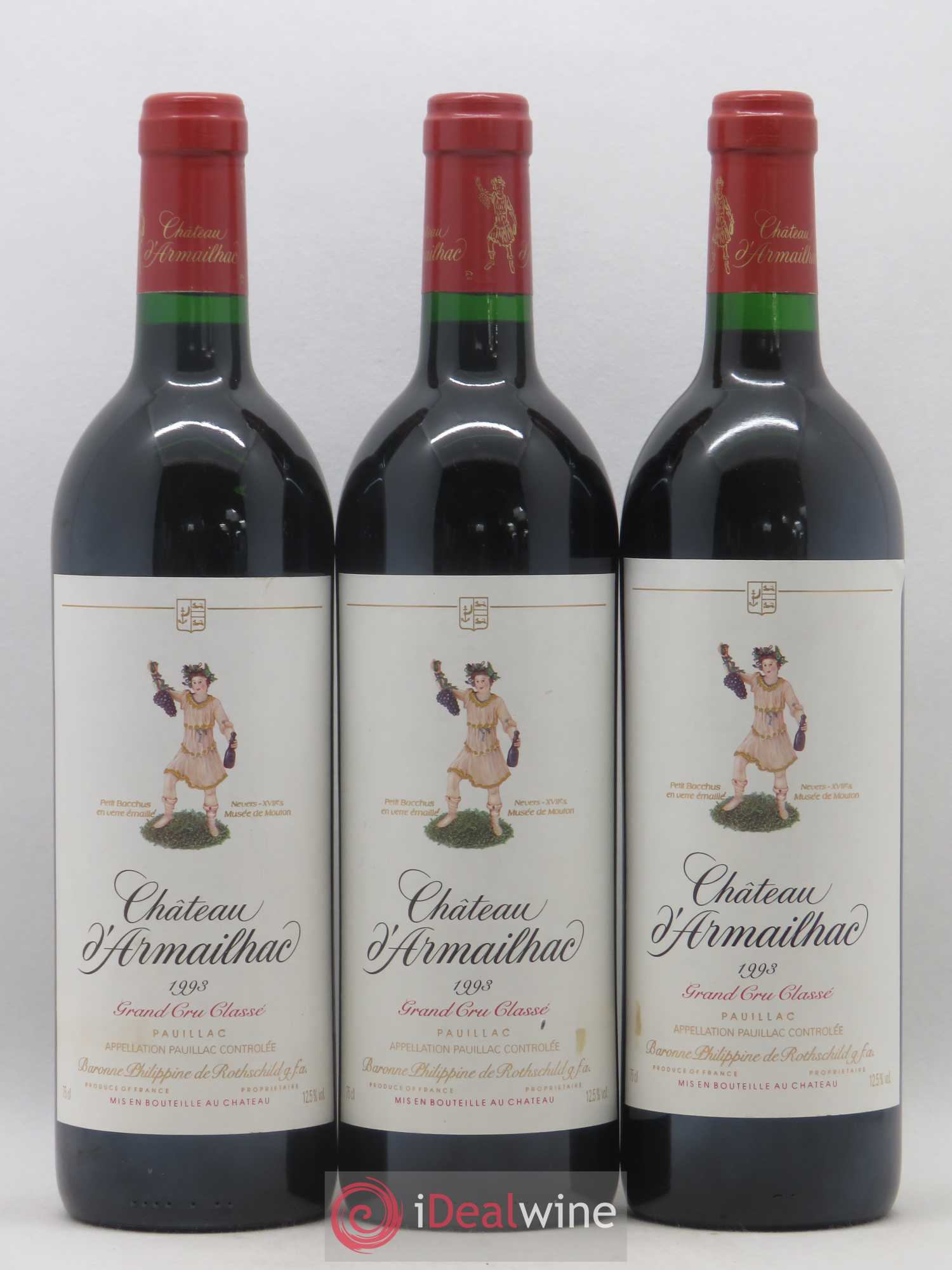 Château d' Armailhac - Mouton Baron(ne) Philippe 5ème Grand Cru Classé 1993 - Lot de 3 bouteilles - 0