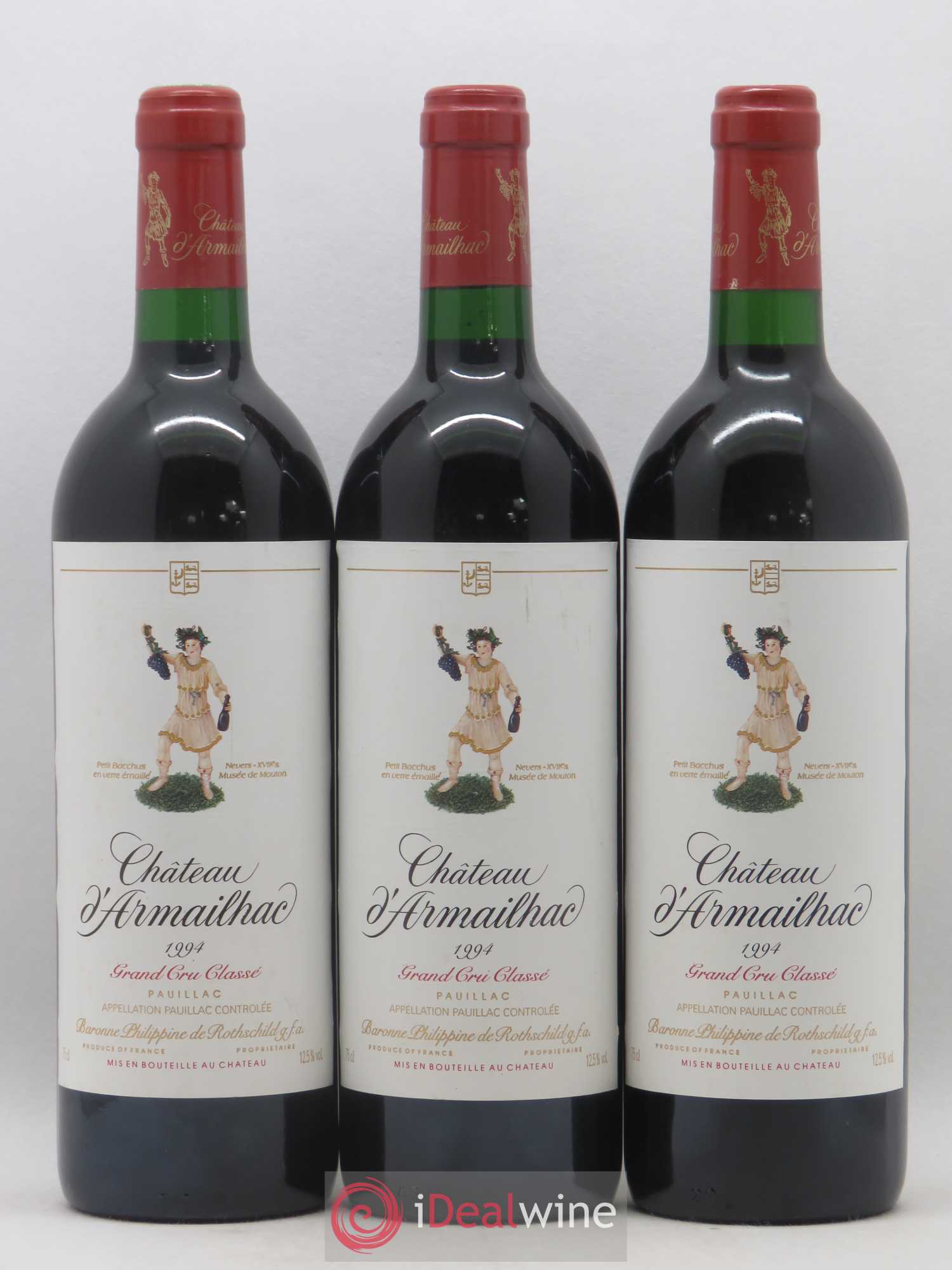 Château d' Armailhac - Mouton Baron(ne) Philippe 5ème Grand Cru Classé 1994 - Lot de 3 bouteilles - 0
