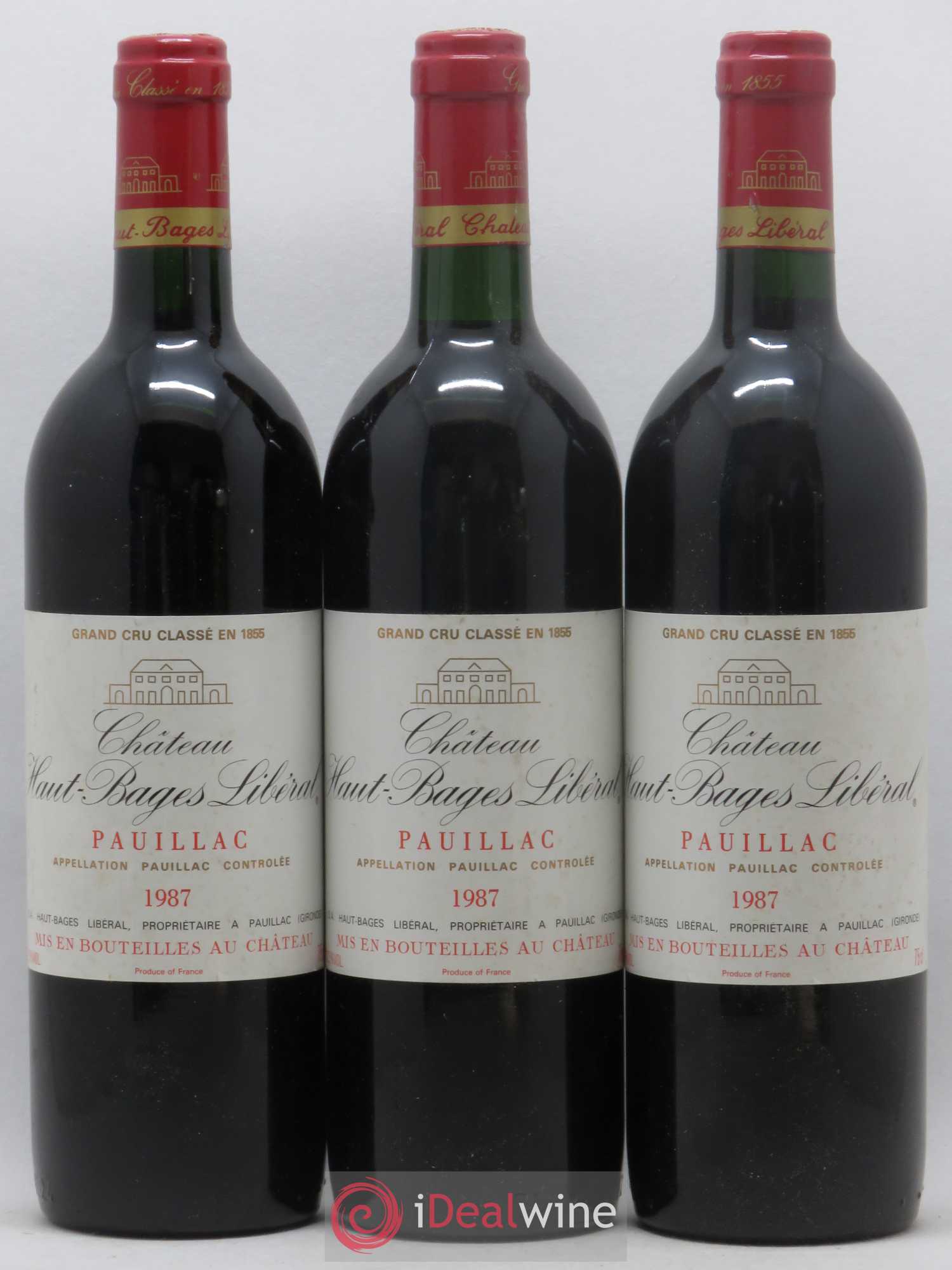 Château Haut Bages Libéral 5ème Grand Cru Classé 1987 - Lot de 3 bouteilles - 0