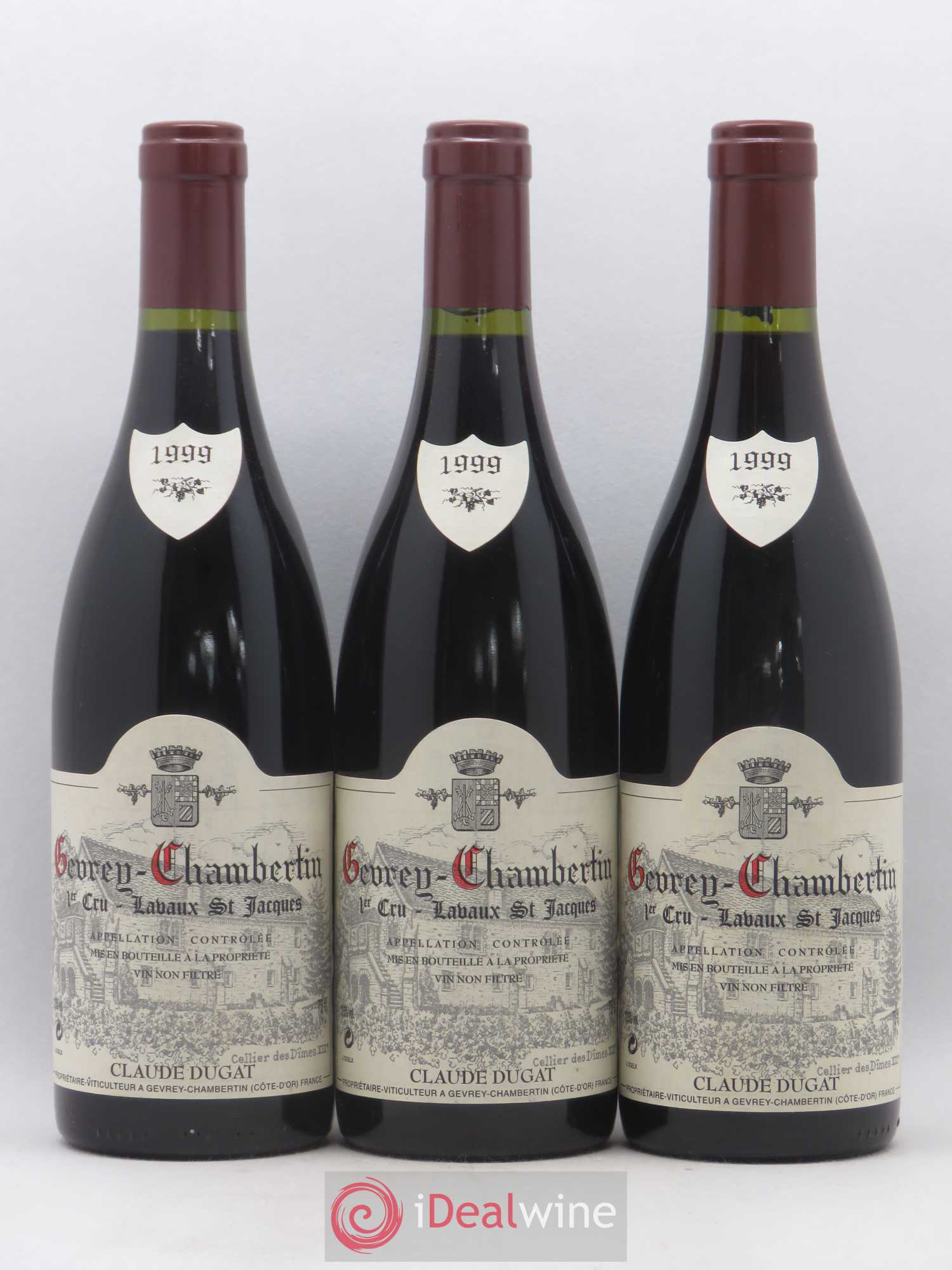 Gevrey-Chambertin 1er Cru Lavaux Saint-Jacques Claude Dugat 1999 - Lot de 3 bouteilles - 0