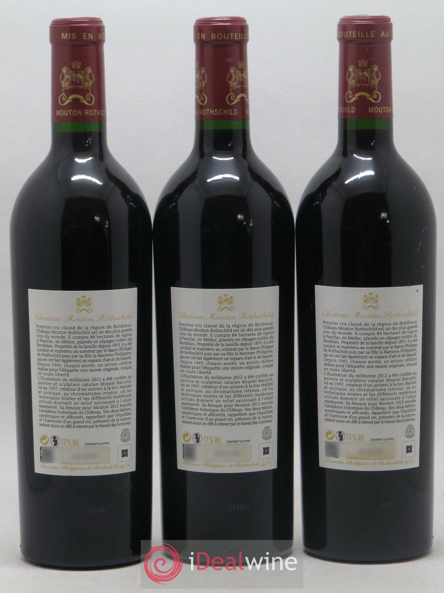 Château Mouton Rothschild 1er Grand Cru Classé 2012 - Lot de 3 bouteilles - 1