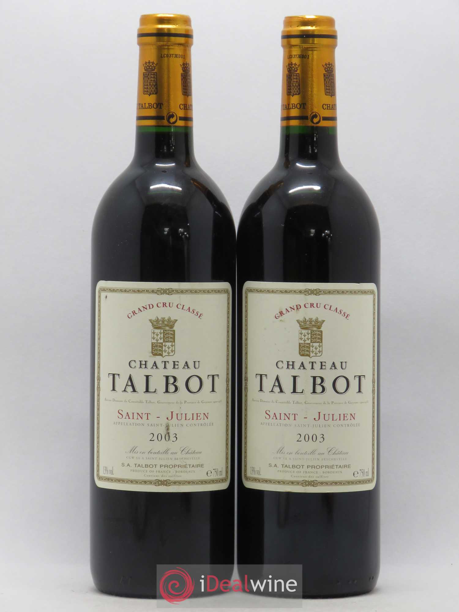 Château Talbot 4ème Grand Cru Classé 2003 - Lot de 2 bouteilles - 0