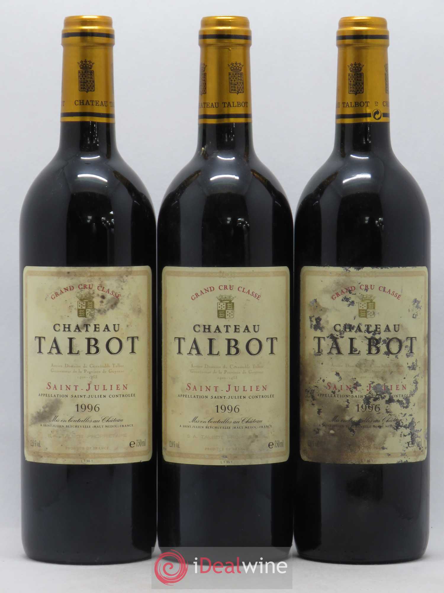 Château Talbot 4ème Grand Cru Classé 1996 - Lot de 3 bouteilles - 0