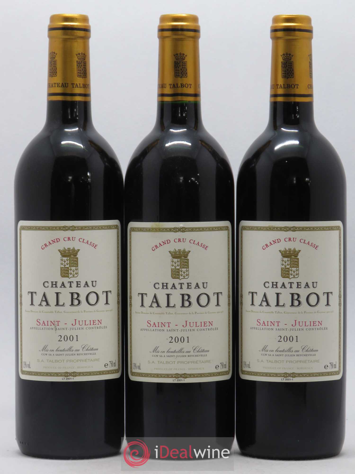 Château Talbot 4ème Grand Cru Classé 2001 - Lot de 3 bouteilles - 0