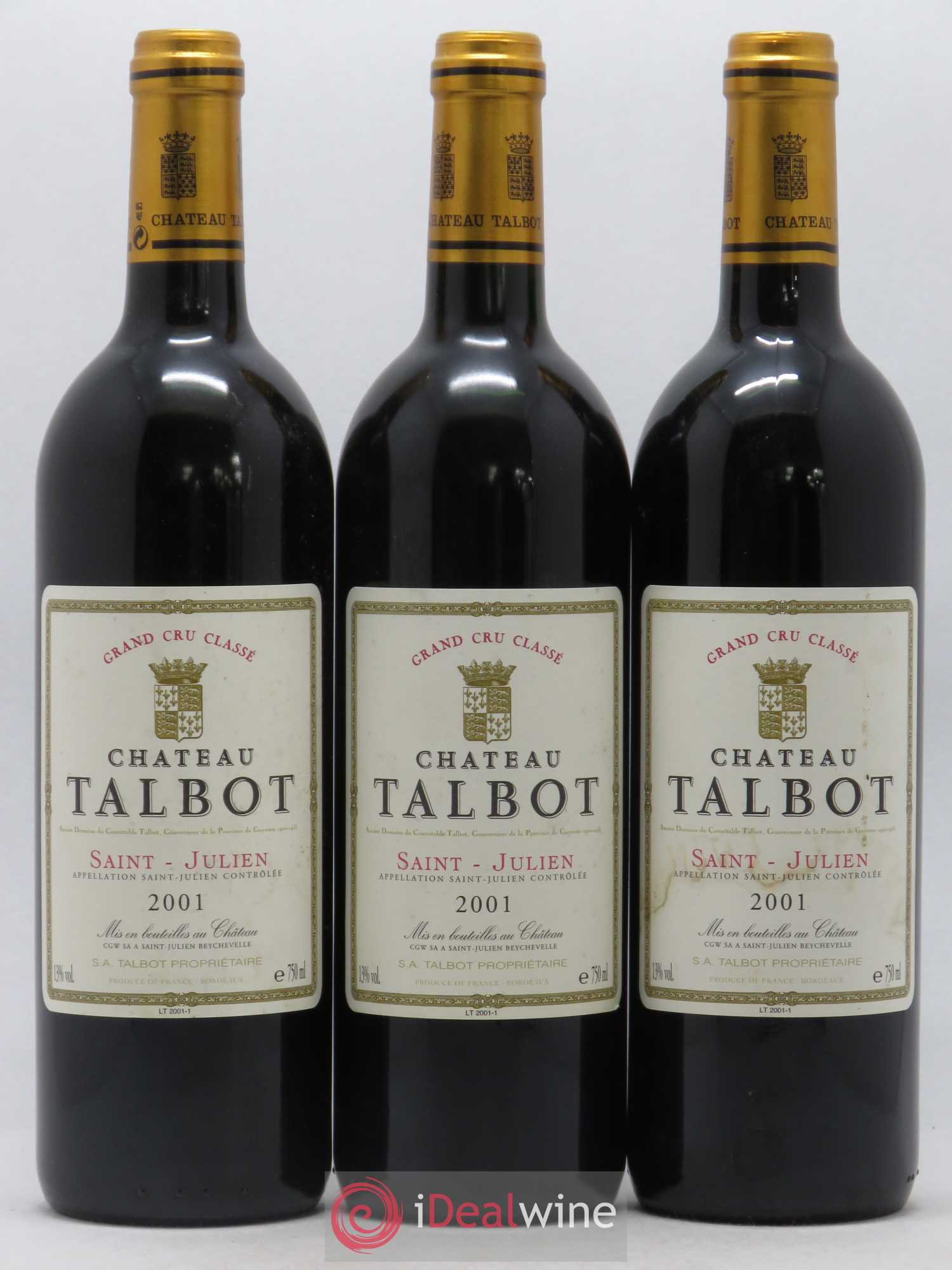 Château Talbot 4ème Grand Cru Classé 2001 - Lot de 3 bouteilles - 0