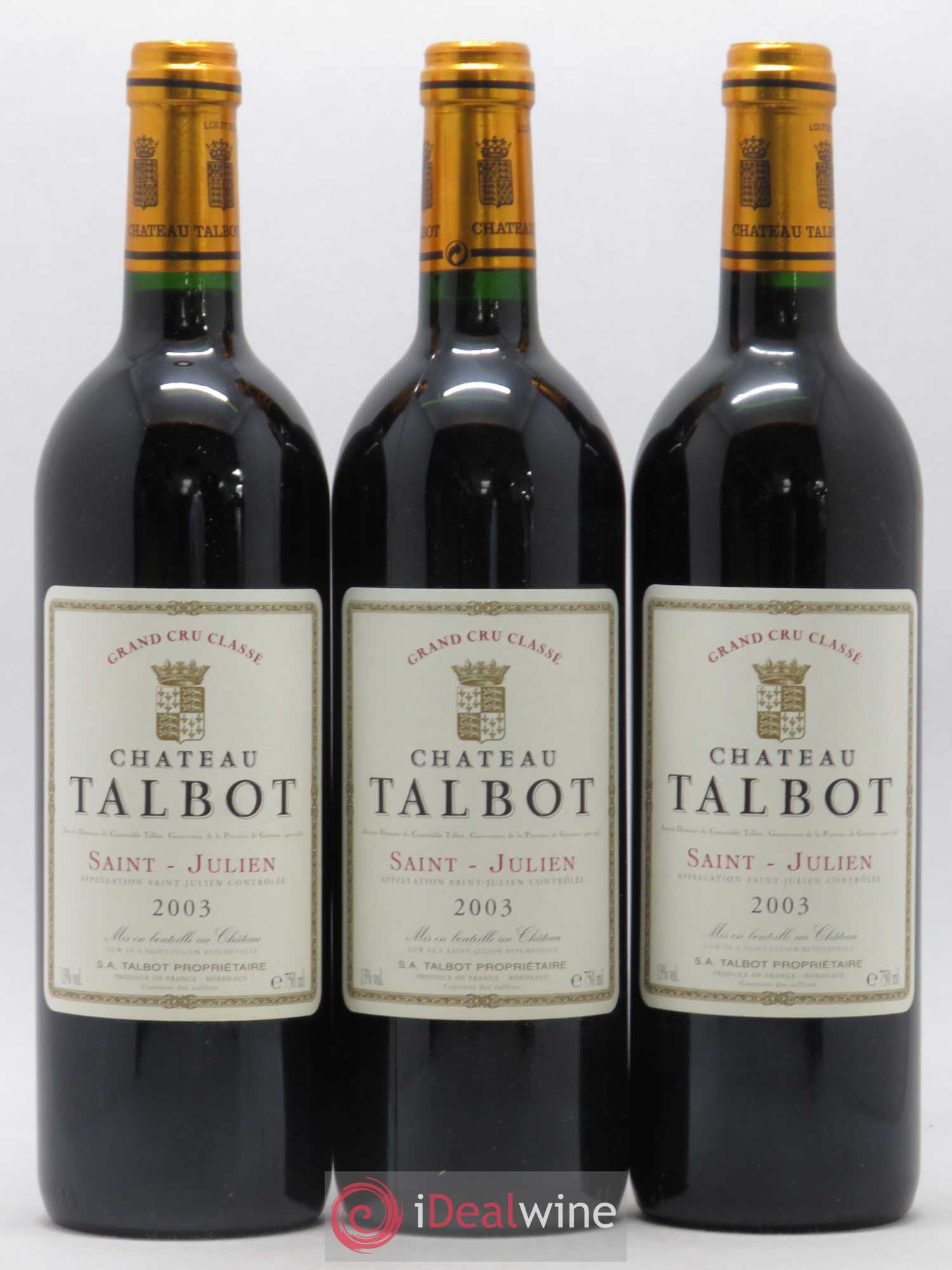 Château Talbot 4ème Grand Cru Classé 2003 - Lot de 3 bouteilles - 0