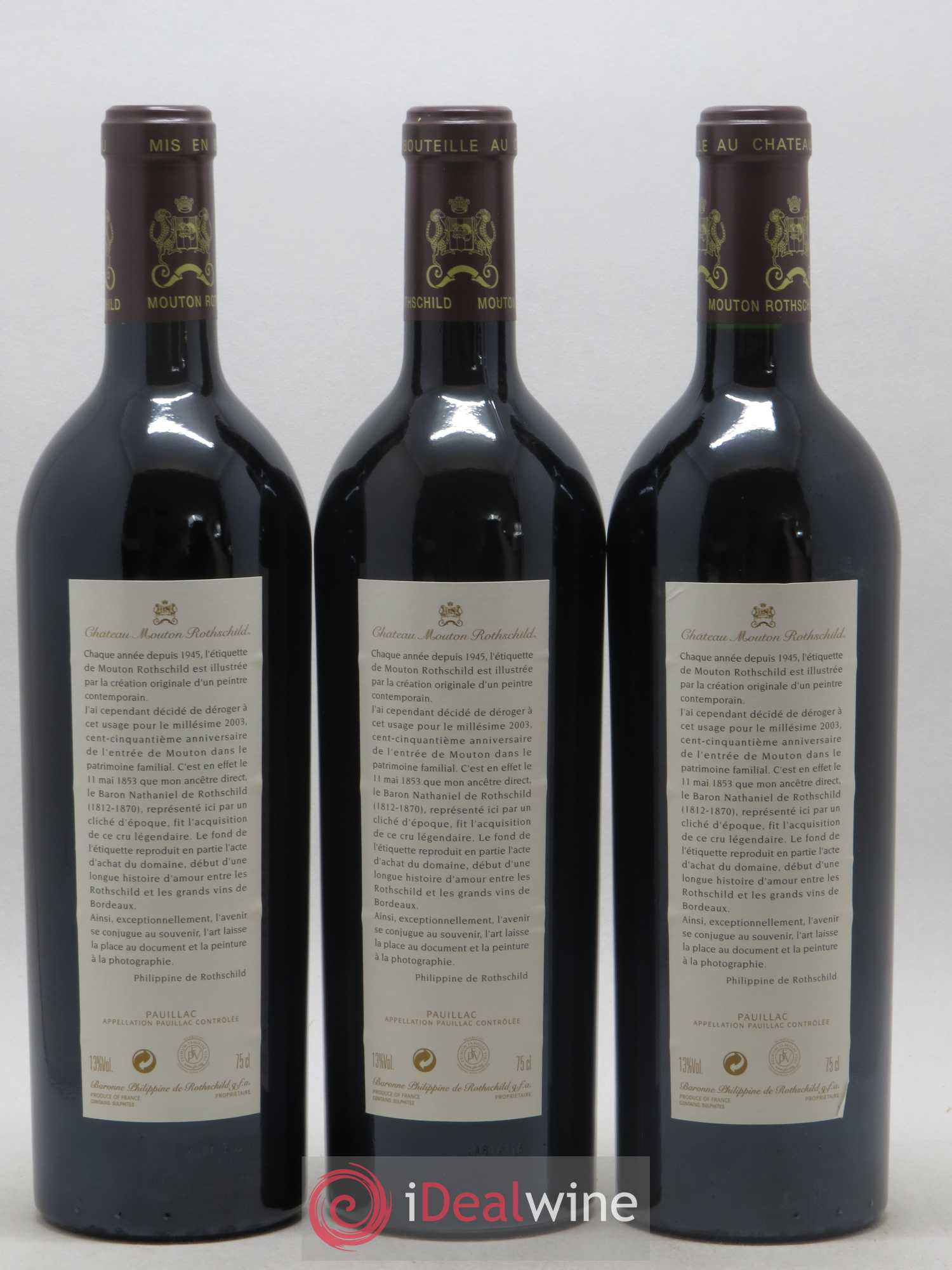 Château Mouton Rothschild 1er Grand Cru Classé 2003 - Lot de 3 bouteilles - 1