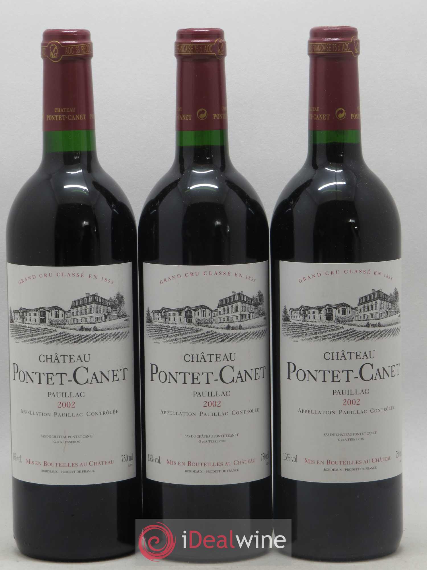 Château Pontet Canet 5ème Grand Cru Classé 2002 - Lot de 3 bouteilles - 0