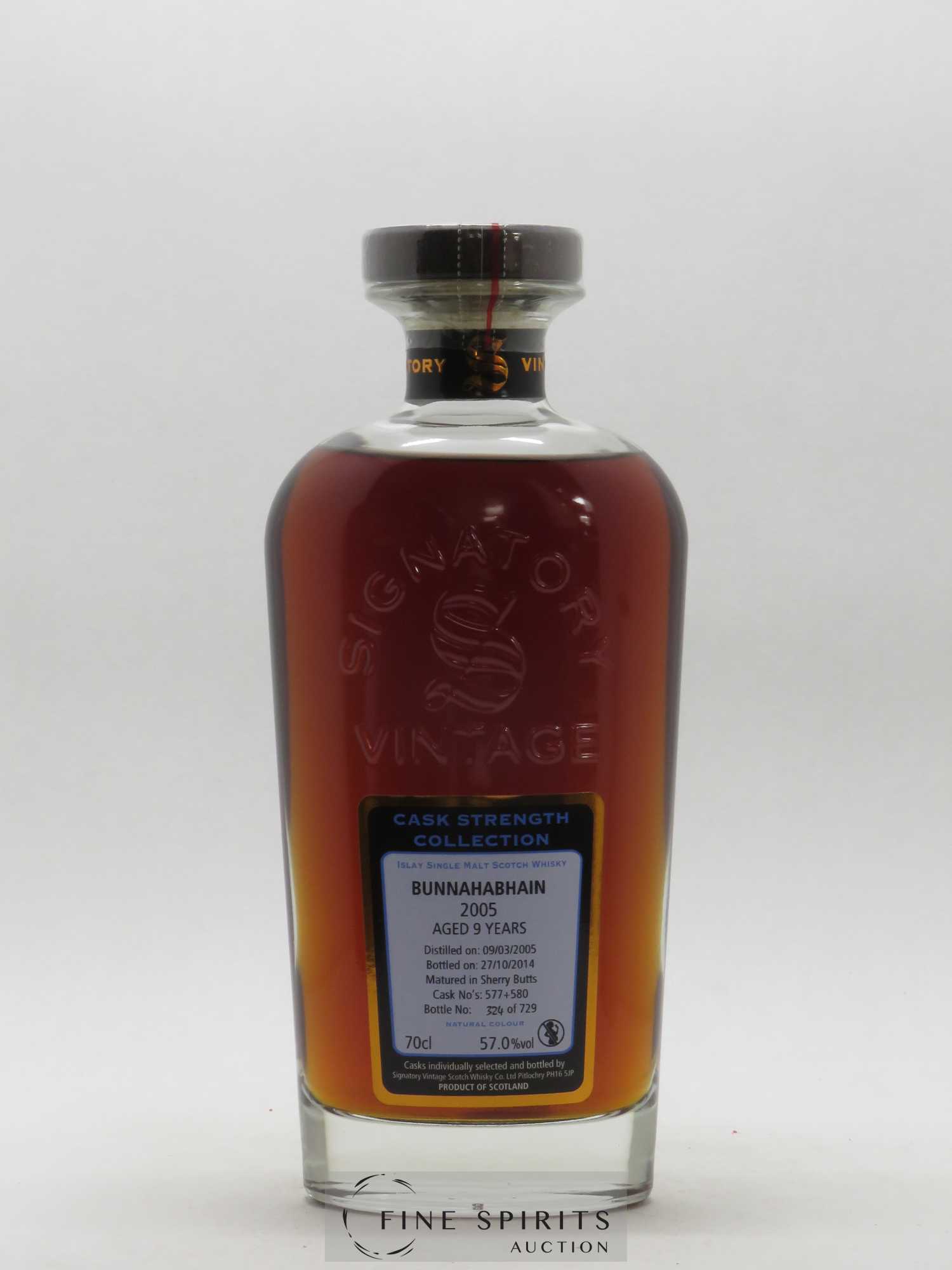 Bunnahabhain 9 years 2005 Signatory Vintage Sherry Butt Cask n577 580 - One of 729 - bottled 2014 Cask Strength Collection N324 - Lot of 1 bottle - 1