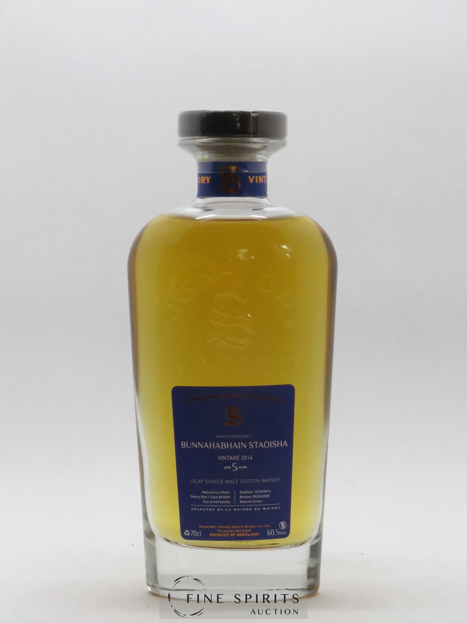 Bunnahabhain Staoisha 5 years 2014 Signatory Vintage Sherry Butt Cask n°10409 - One of 640 - bottled 2020 Cask Strength Collection - Lot de 1 bouteille - 1