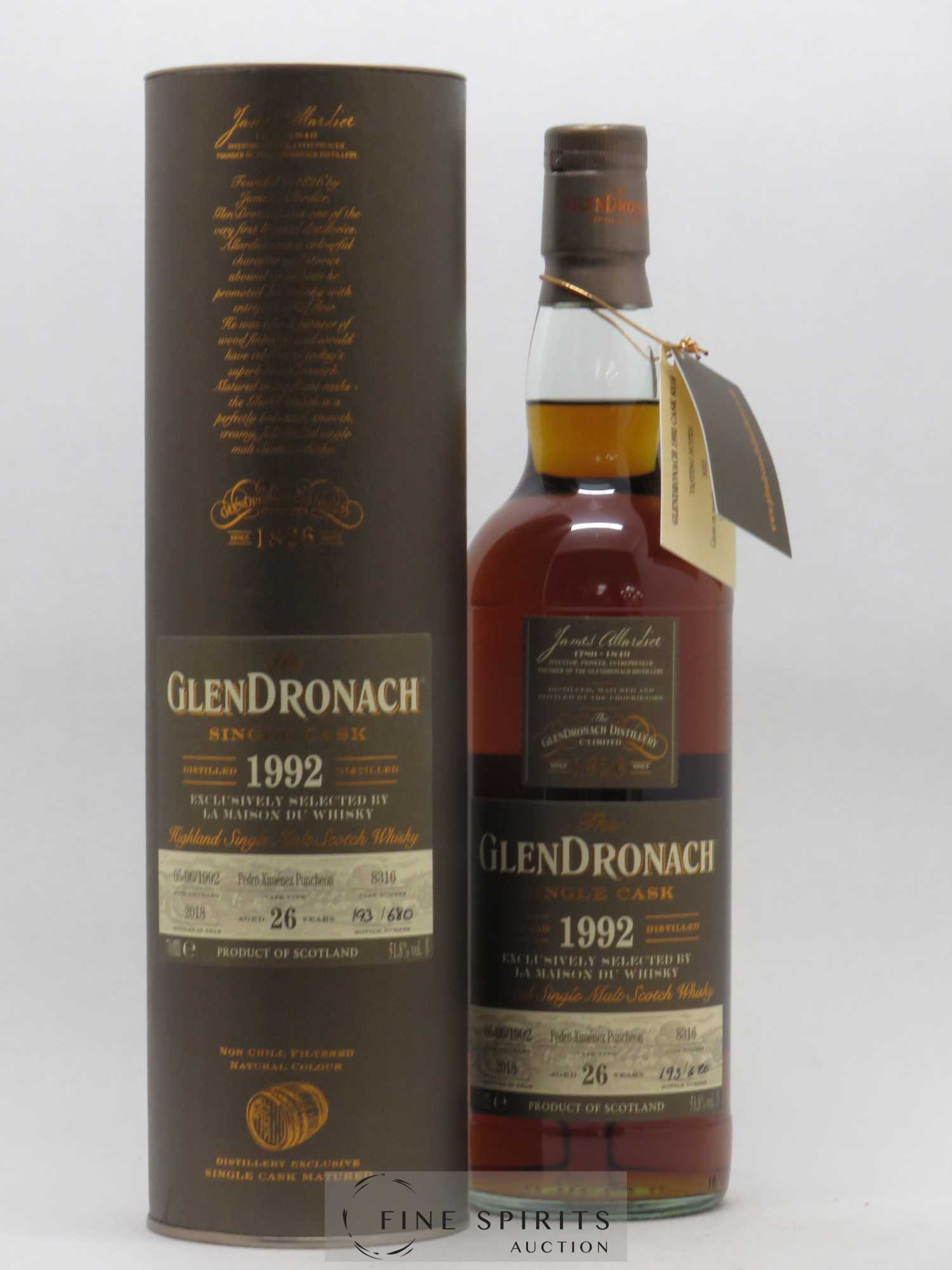 Glendronach 26 years 1992 Of. Cask n°8316 - One of 680 - bottled 2018 - Lot de 1 bouteille - 0