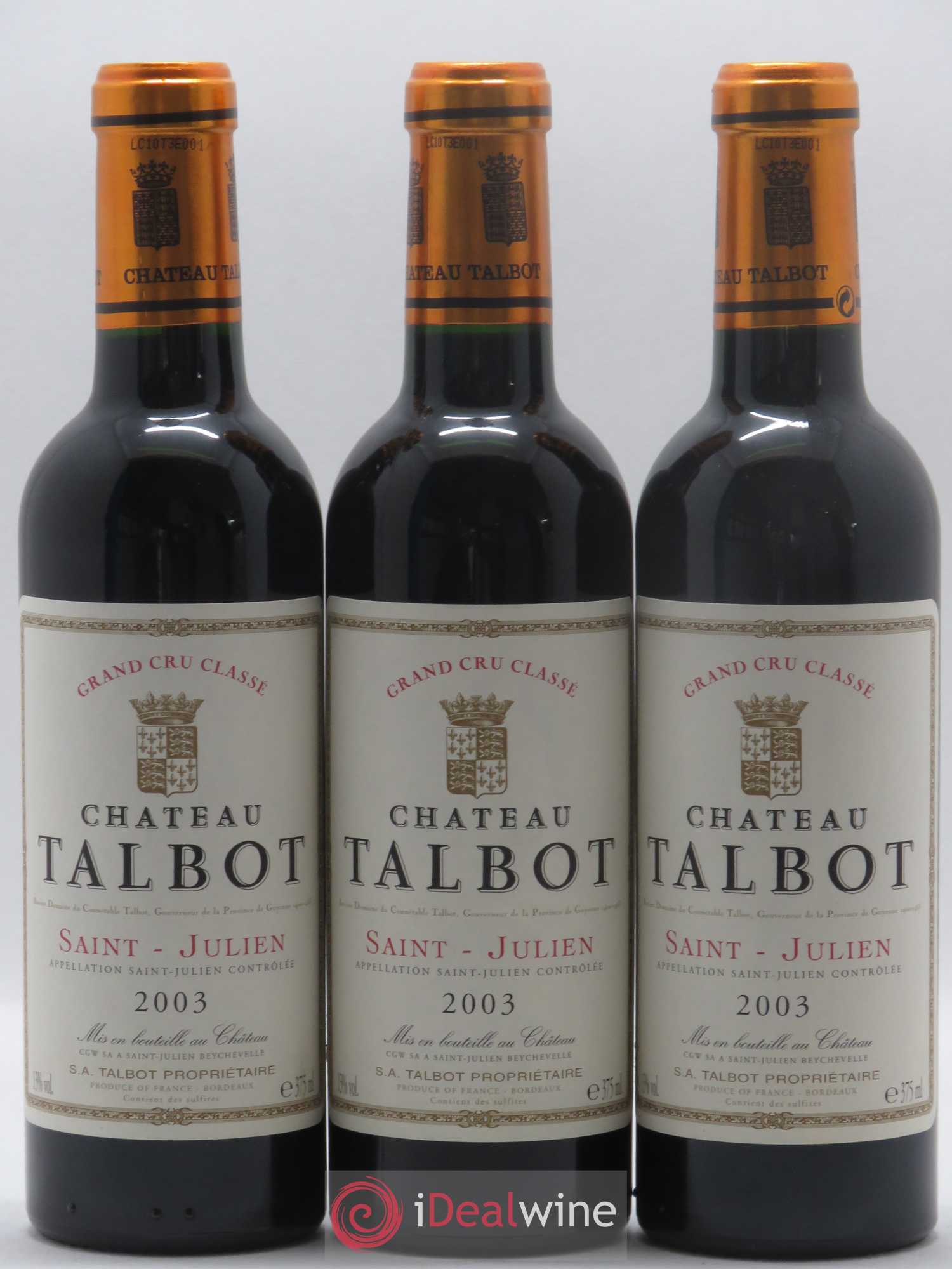 Château Talbot 4ème Grand Cru Classé 2003 - Lot de 24 demi bouteilles - 1