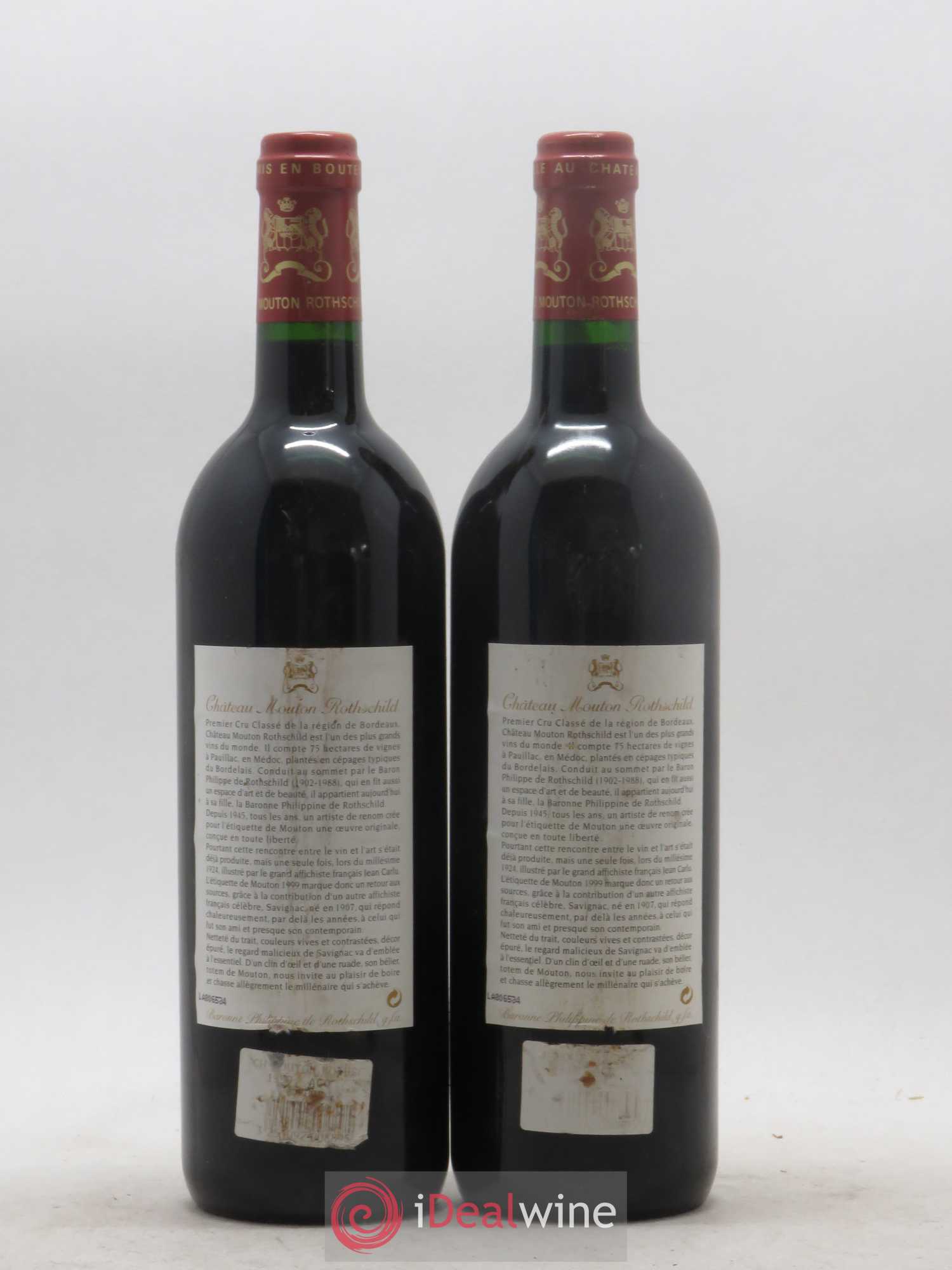 Château Mouton Rothschild 1er Grand Cru Classé 1999 - Lot de 2 bouteilles - 1