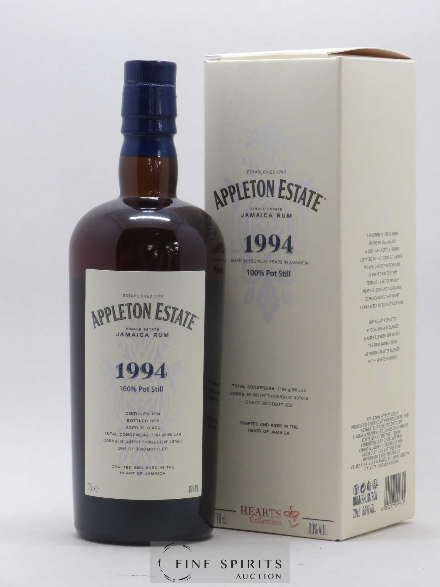 Appleton Estate 26 years 1994 Of. Pot Still Cask n°407597 through n°407608 - One of 3000 - bottled 2020 Hearts Collection - Lot de 1 bouteille - 0