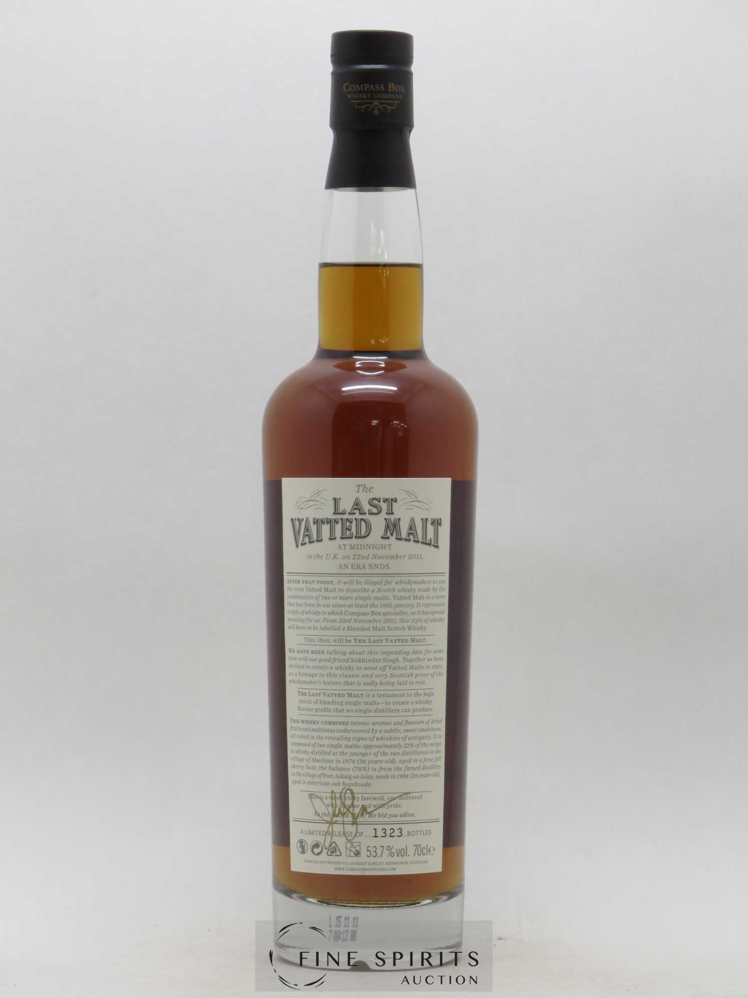 The Last Vatted Malt Compass Box bottled 2011 Limited Edition of 1323 bottles - Lot de 1 bouteille - 2