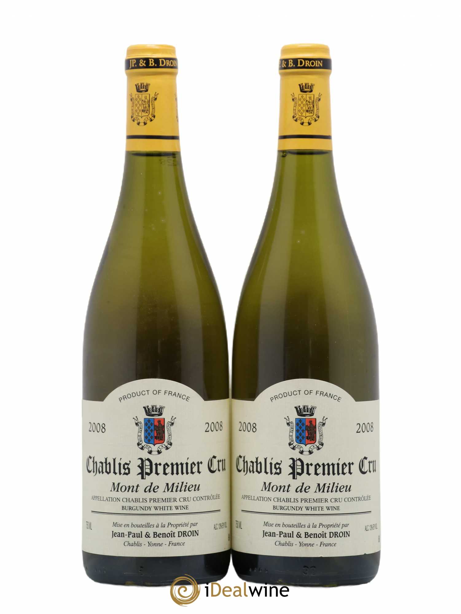 Chablis 1er Cru Mont de Milieu Jean-Paul & Benoît Droin (Domaine) 2008 - Lot de 2 bouteilles - 0