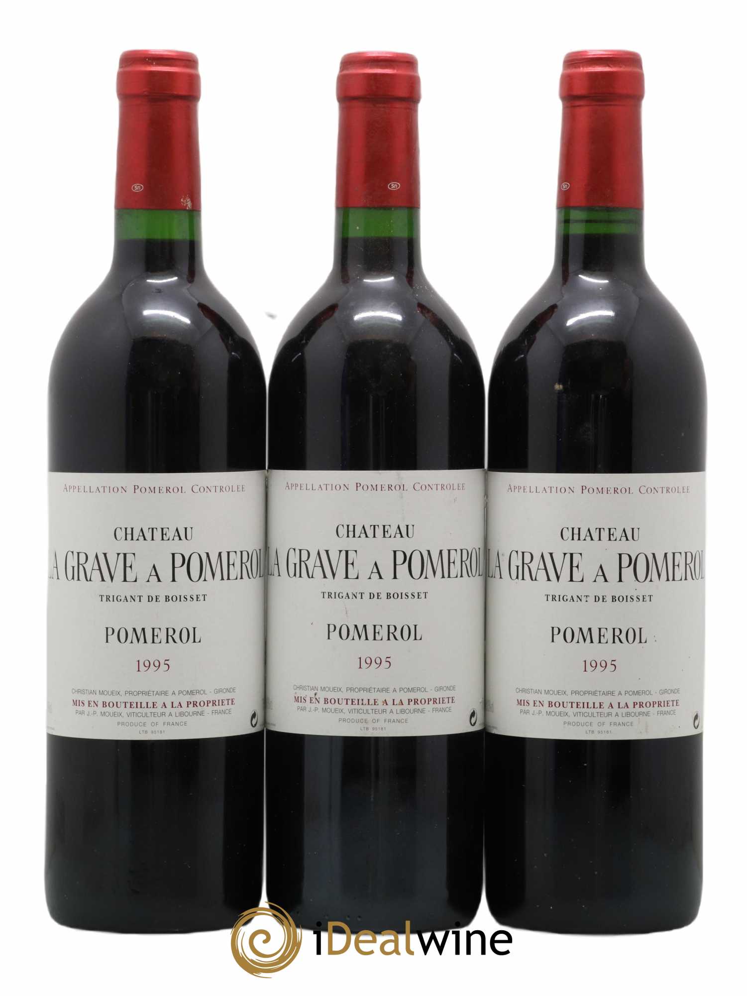 Château La Grave à Pomerol (Trigant de Boisset) 1995 - Lot de 3 bouteilles - 0