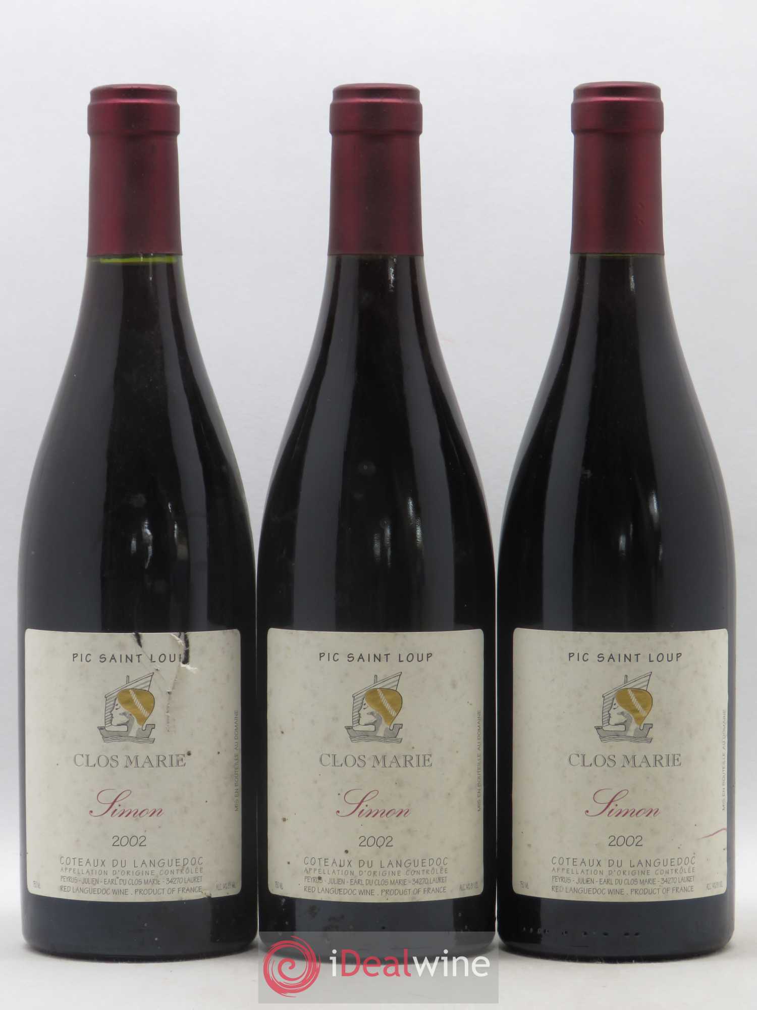 Pic Saint-Loup Clos Marie Cuvée Simon Christophe Peyrus et Françoise Julien 2002 - Lot de 3 bouteilles - 0