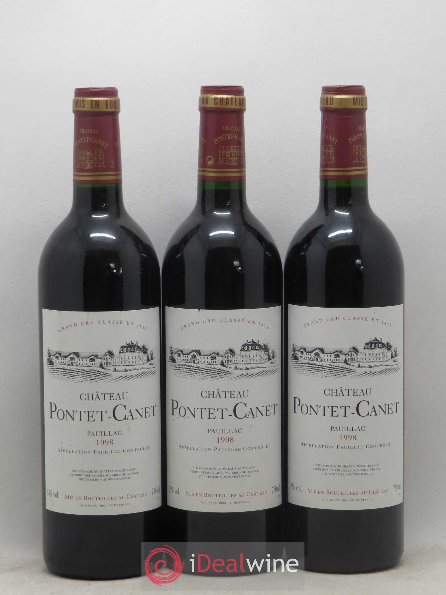 Château Pontet Canet 5ème Grand Cru Classé 1998 - Lot de 3 bouteilles - 0