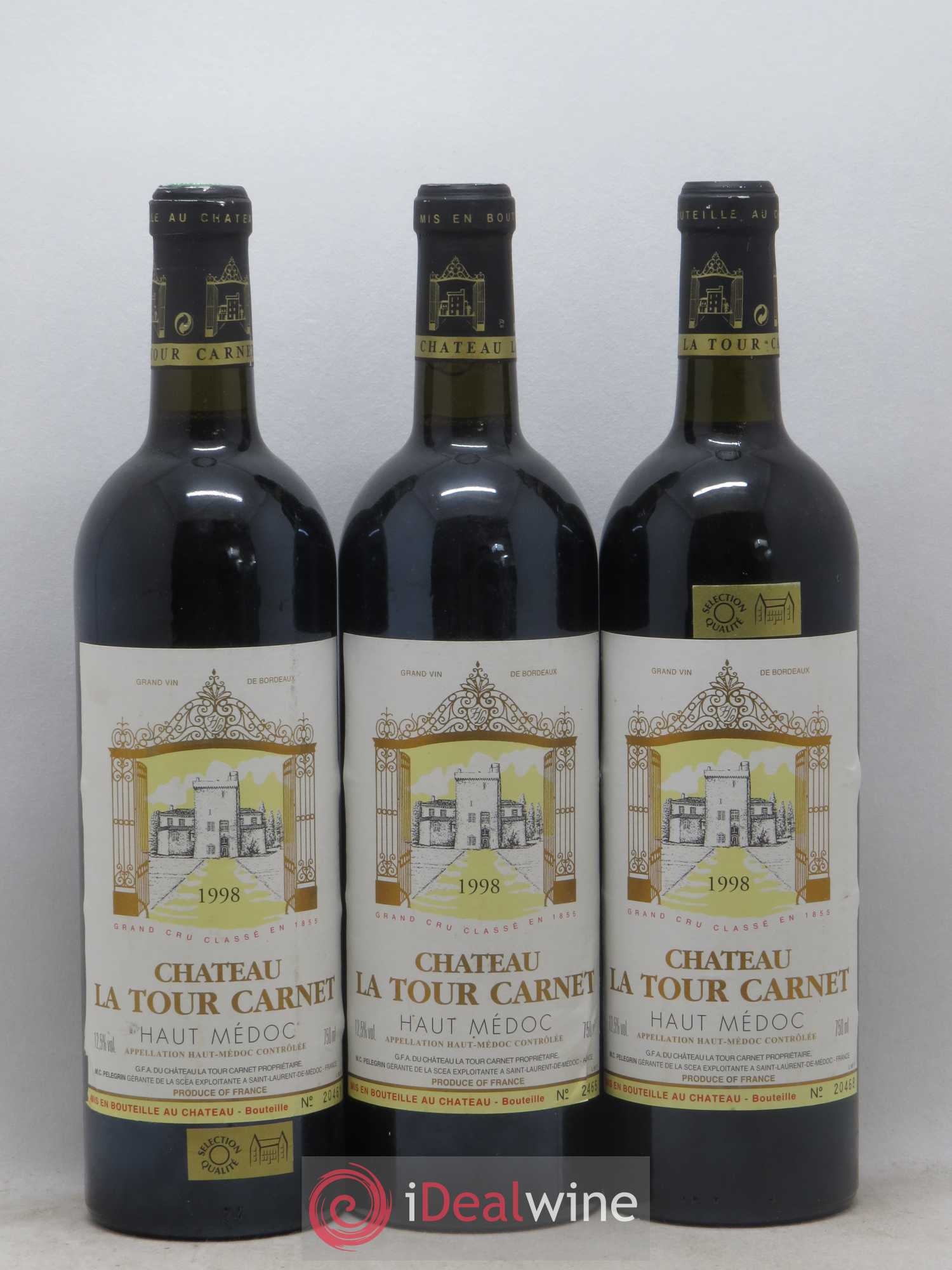 Château la Tour Carnet 4ème Grand Cru Classé 1998 - Lot de 3 bouteilles - 0