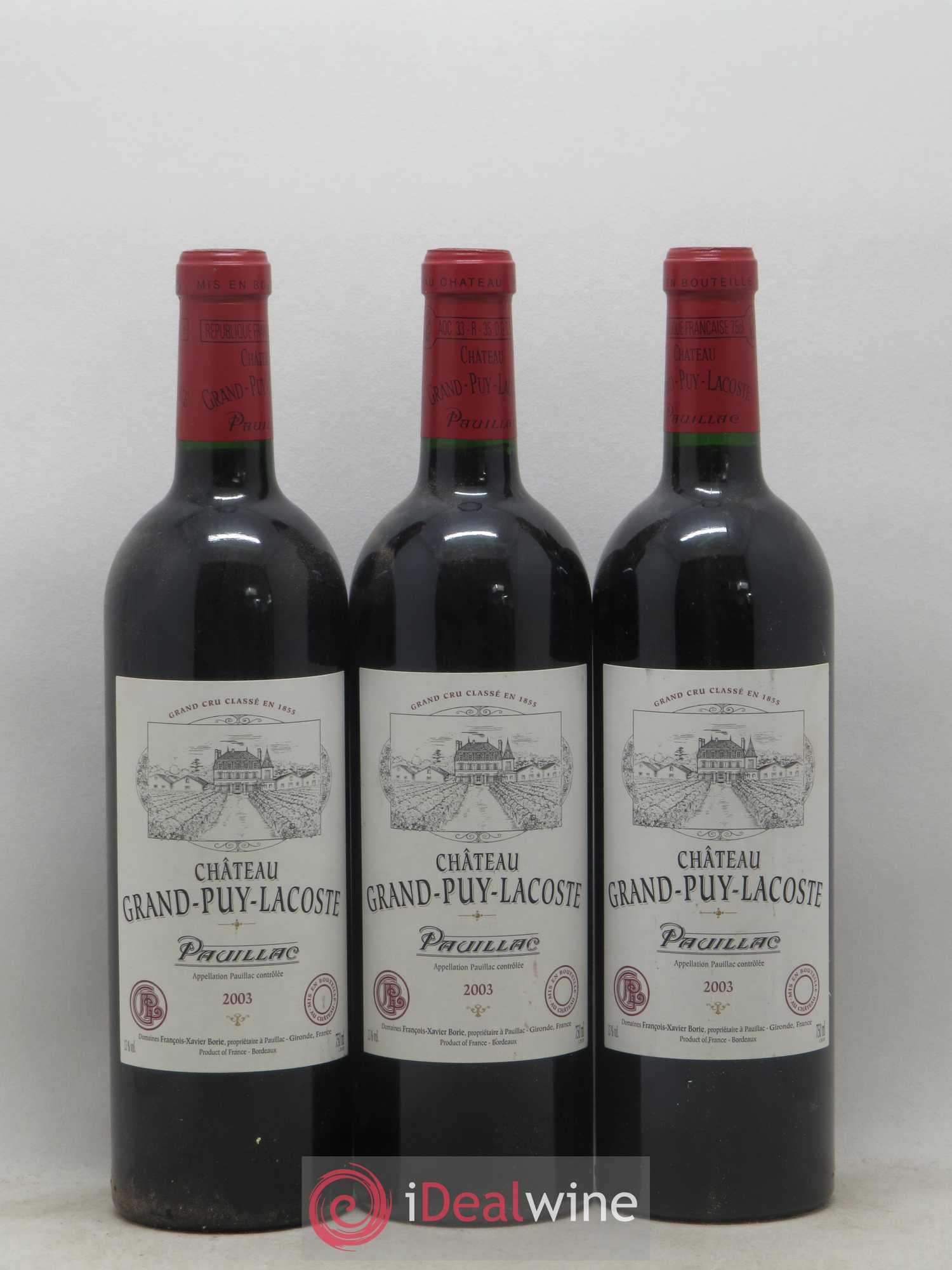 Château Grand Puy Lacoste 5ème Grand Cru Classé 2003 - Lot de 3 bouteilles - 0