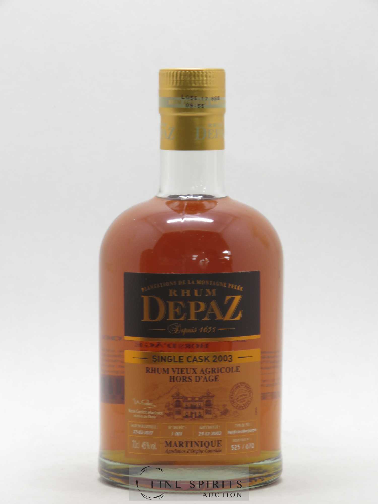 Depaz 2003 Of. Single Cask n° 1001 - One of 670 - bottled 2017 Hors d'Âge (senza prezzo di riserva) - Lotto di 1 bottiglia - 1