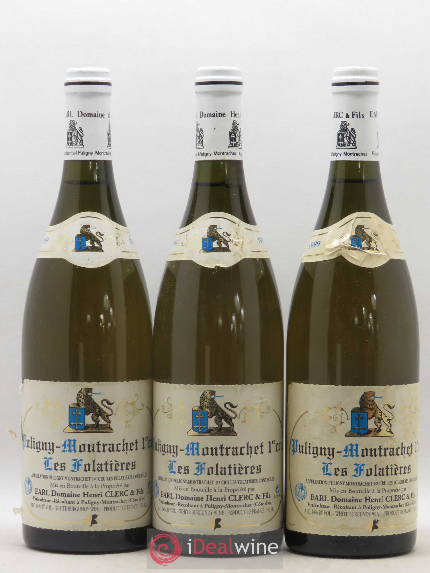 Puligny-Montrachet 1er Cru Les Folatières Henri Clerc 1999 - Lot de 3 bouteilles - 0