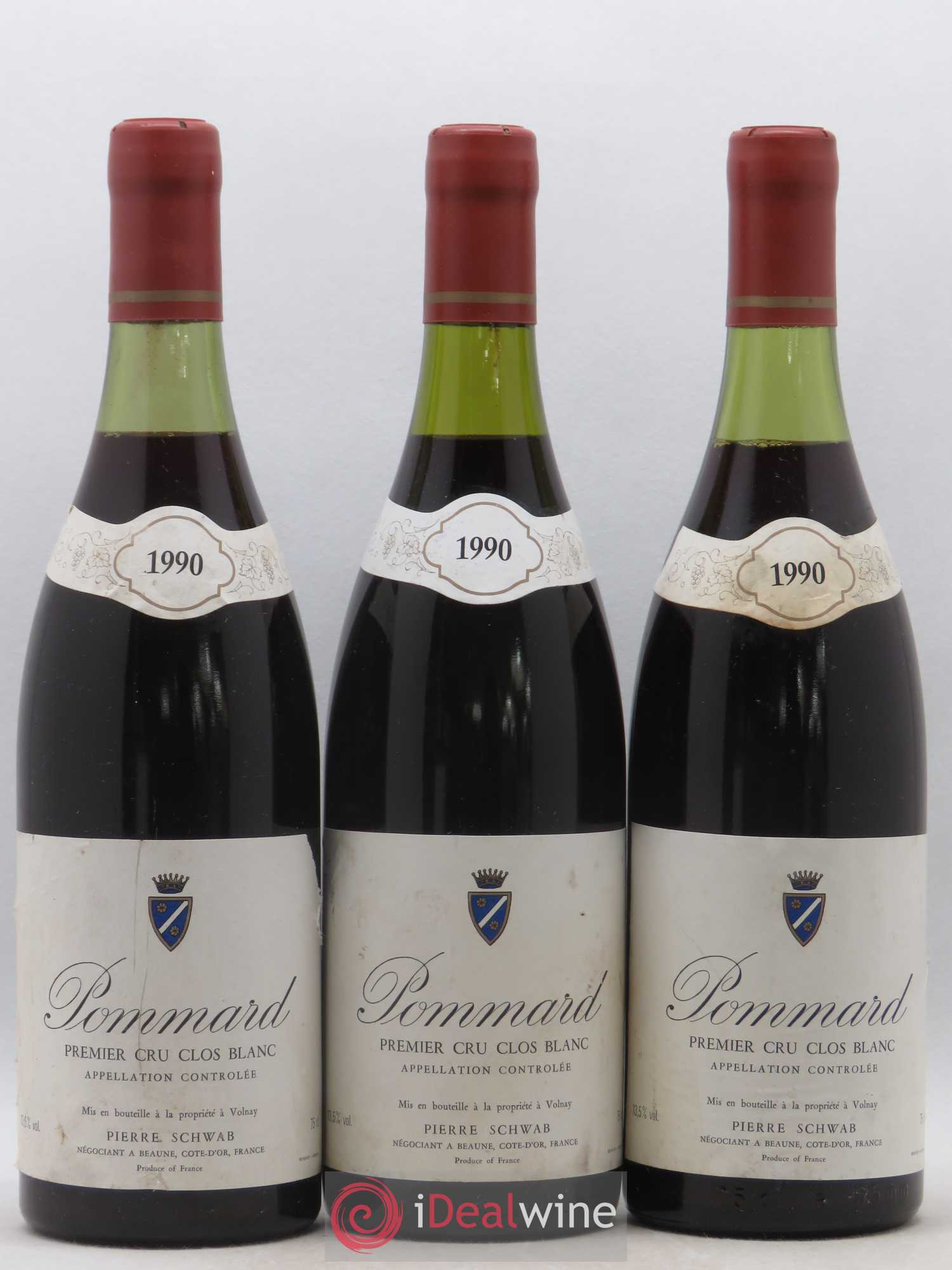 Pommard 1er Cru Clos Blanc Pierre Schwab 1990 - Posten von 3 Flaschen - 0