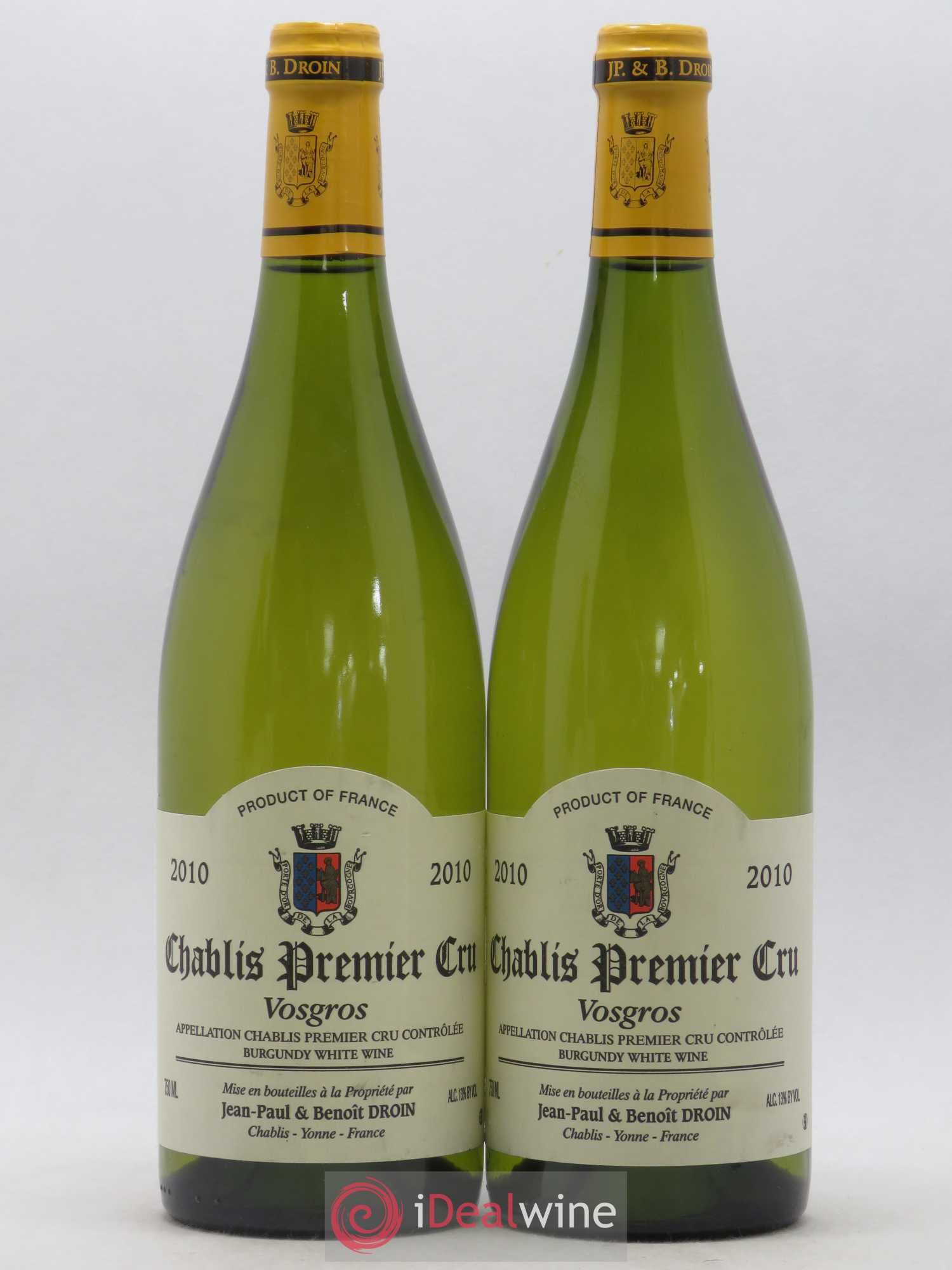 Chablis 1er Cru Vosgros Jean-Paul & Benoît Droin (Domaine) 2010 - Lot de 2 bouteilles - 0