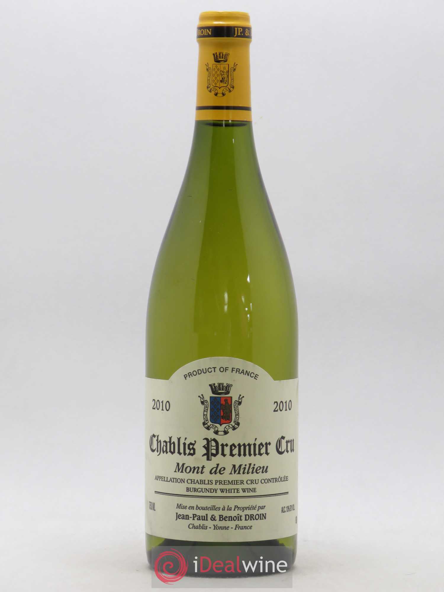 Chablis 1er Cru Mont de Milieu Jean-Paul & Benoît Droin (Domaine) 2010 - Lot de 1 bouteille - 0